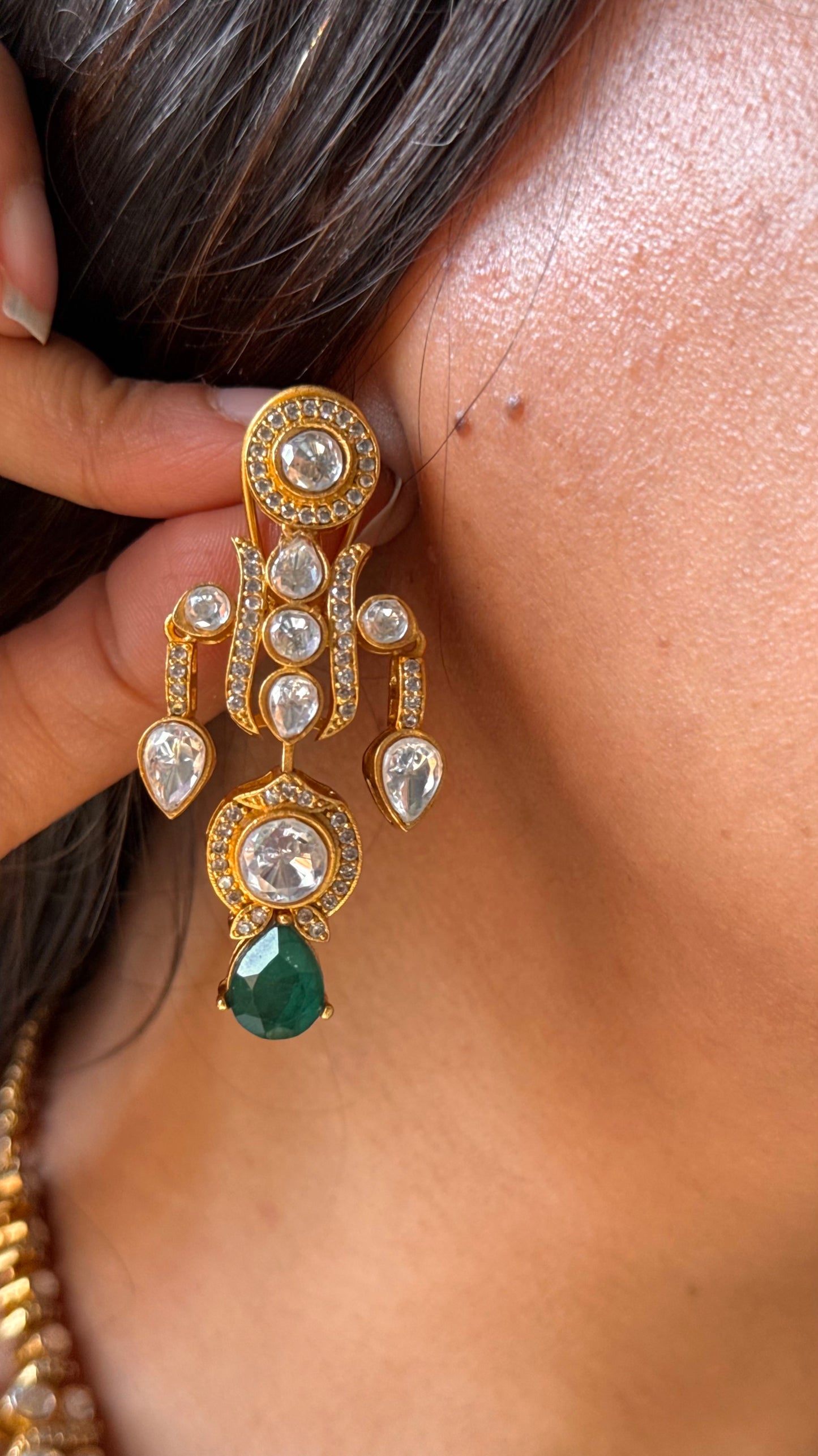 Real Moissanite with emerald doublet stone collar Necklace