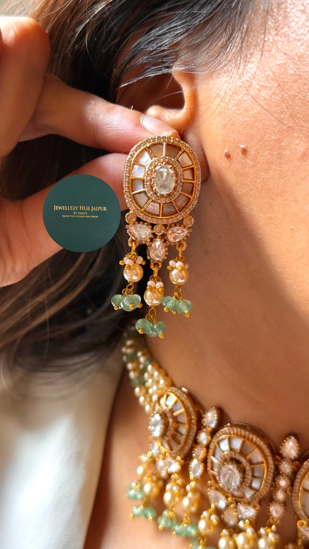 Mother of pearl Katdana choker with mint drops choker set