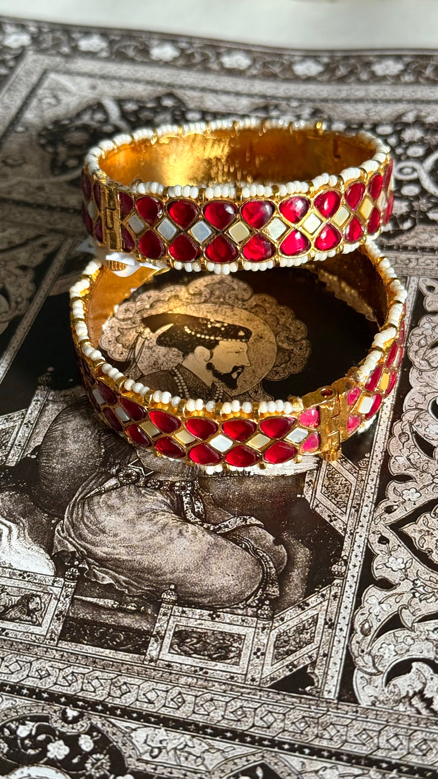 Paachi Ruby & mother of pearls openable bangle