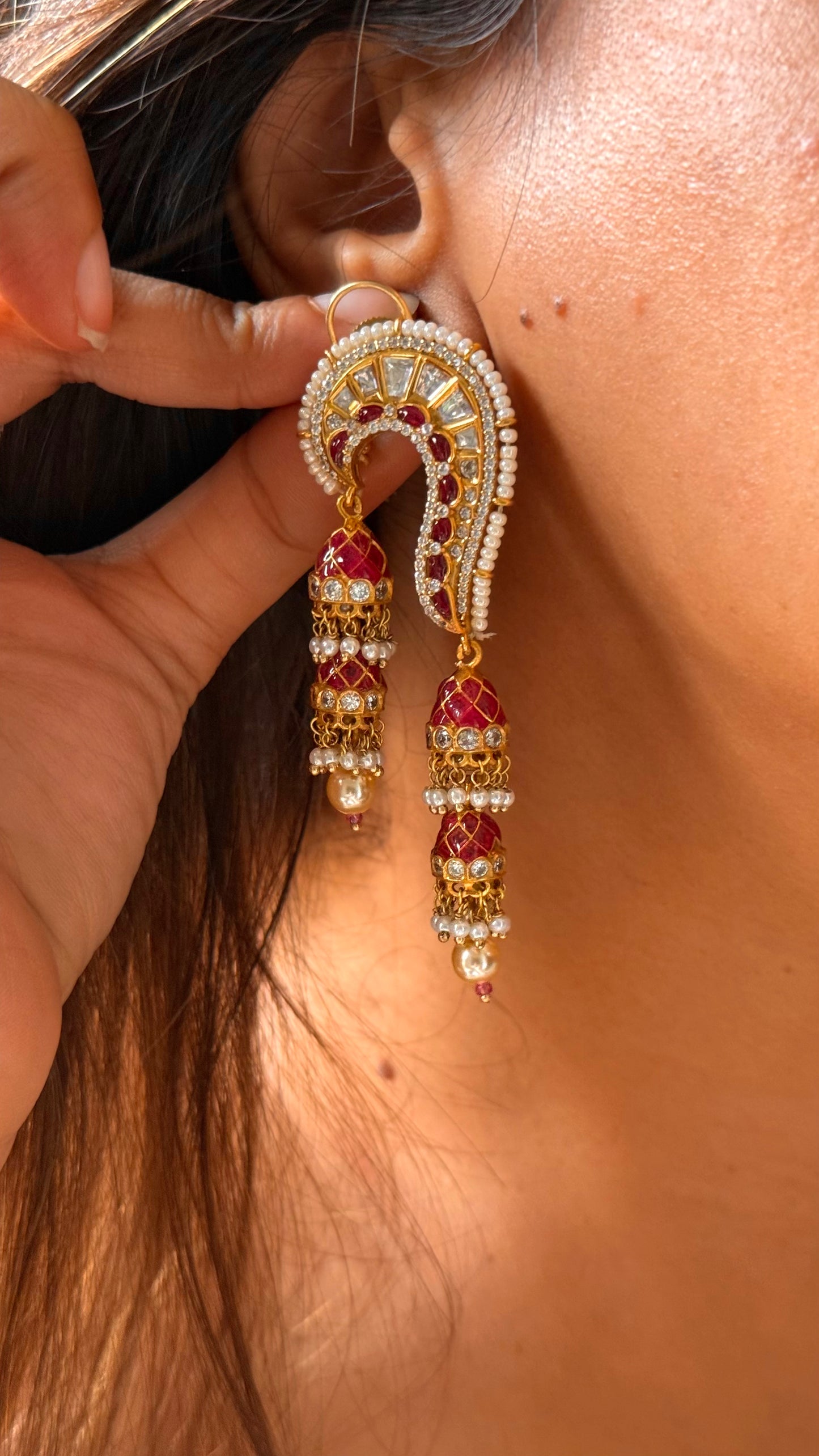 Designer ruby dual side jhumki