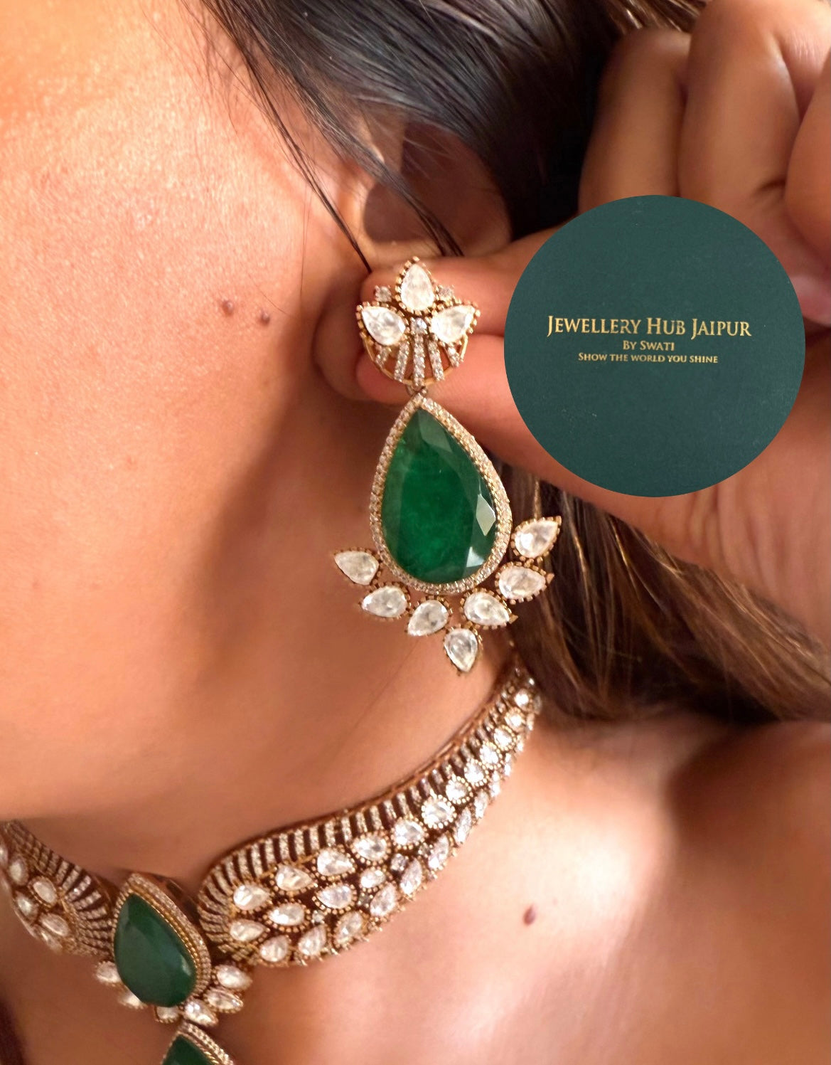 Pranika Emerald doublet Moissanite polki designer choker