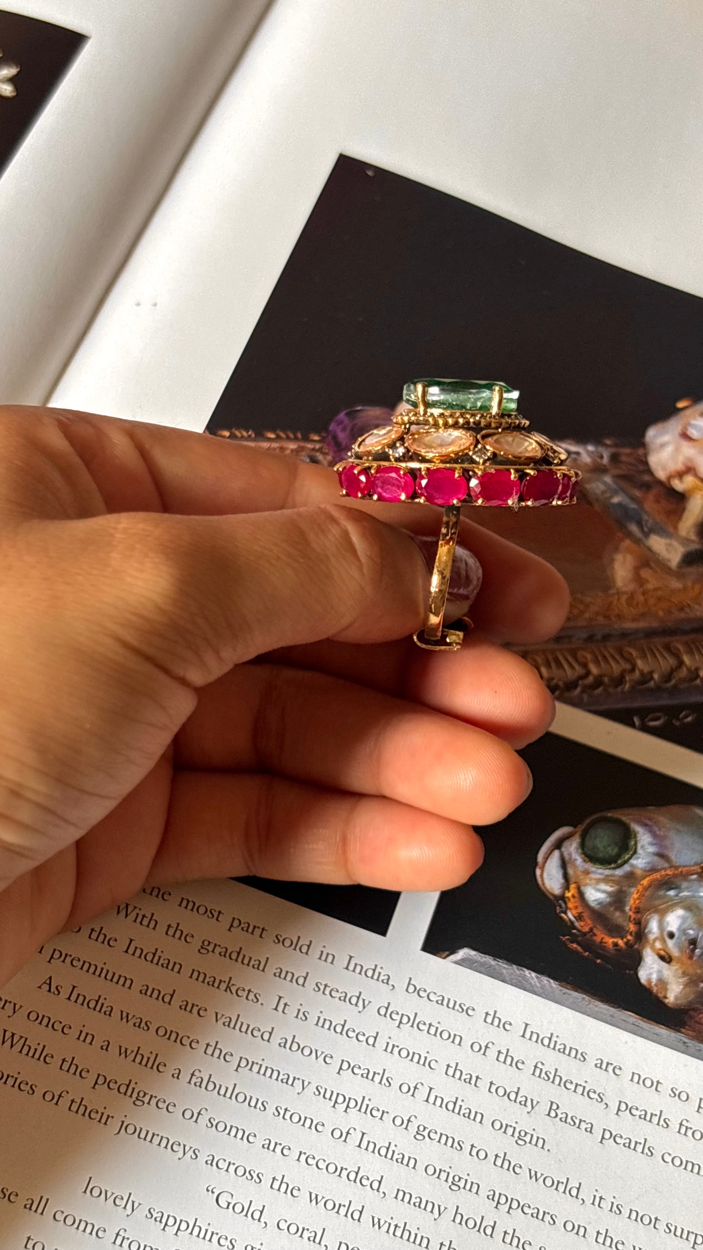 Emerald doublet peeli polki ring