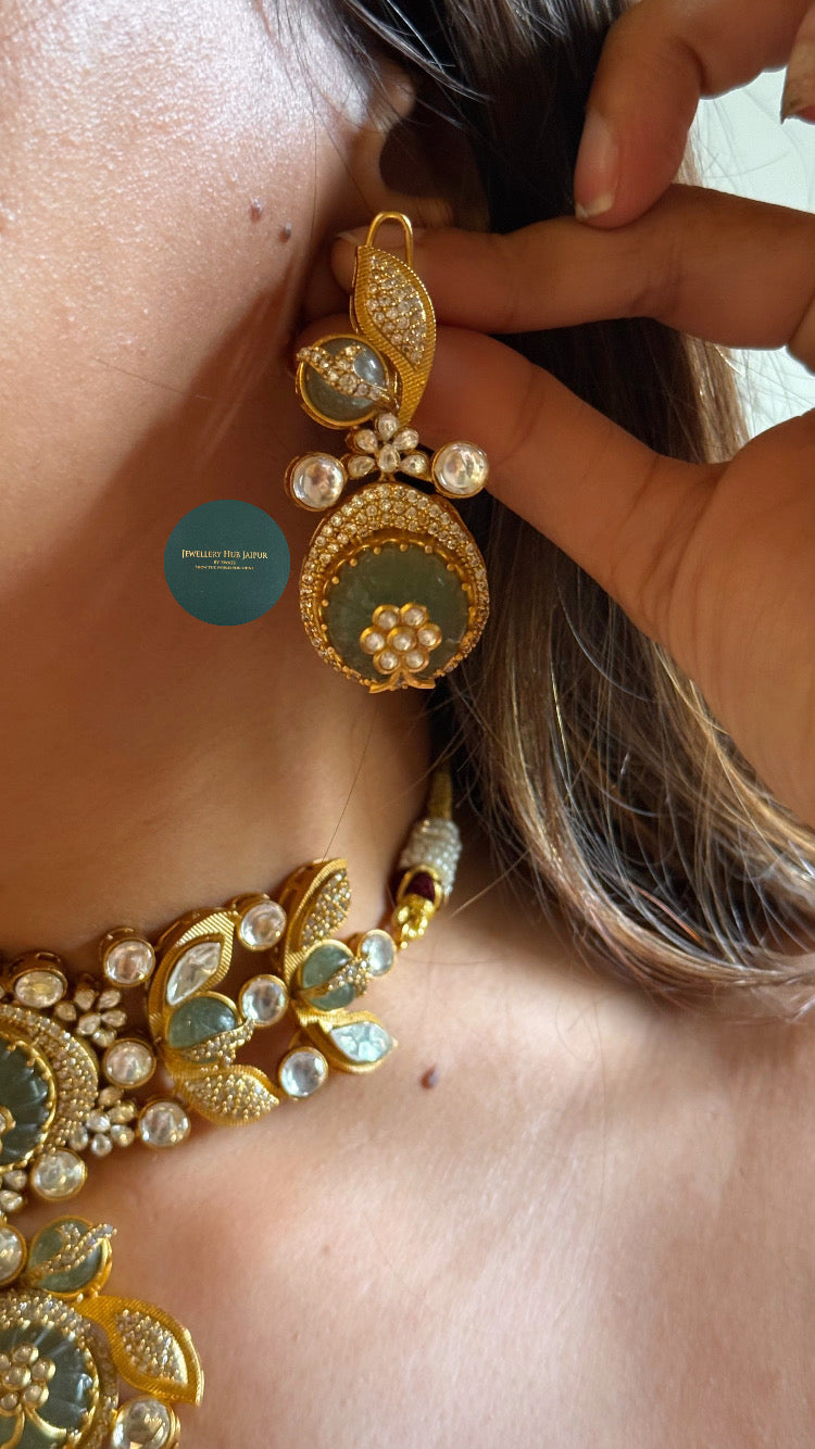 Mint doublet inlay floral & polki choker set