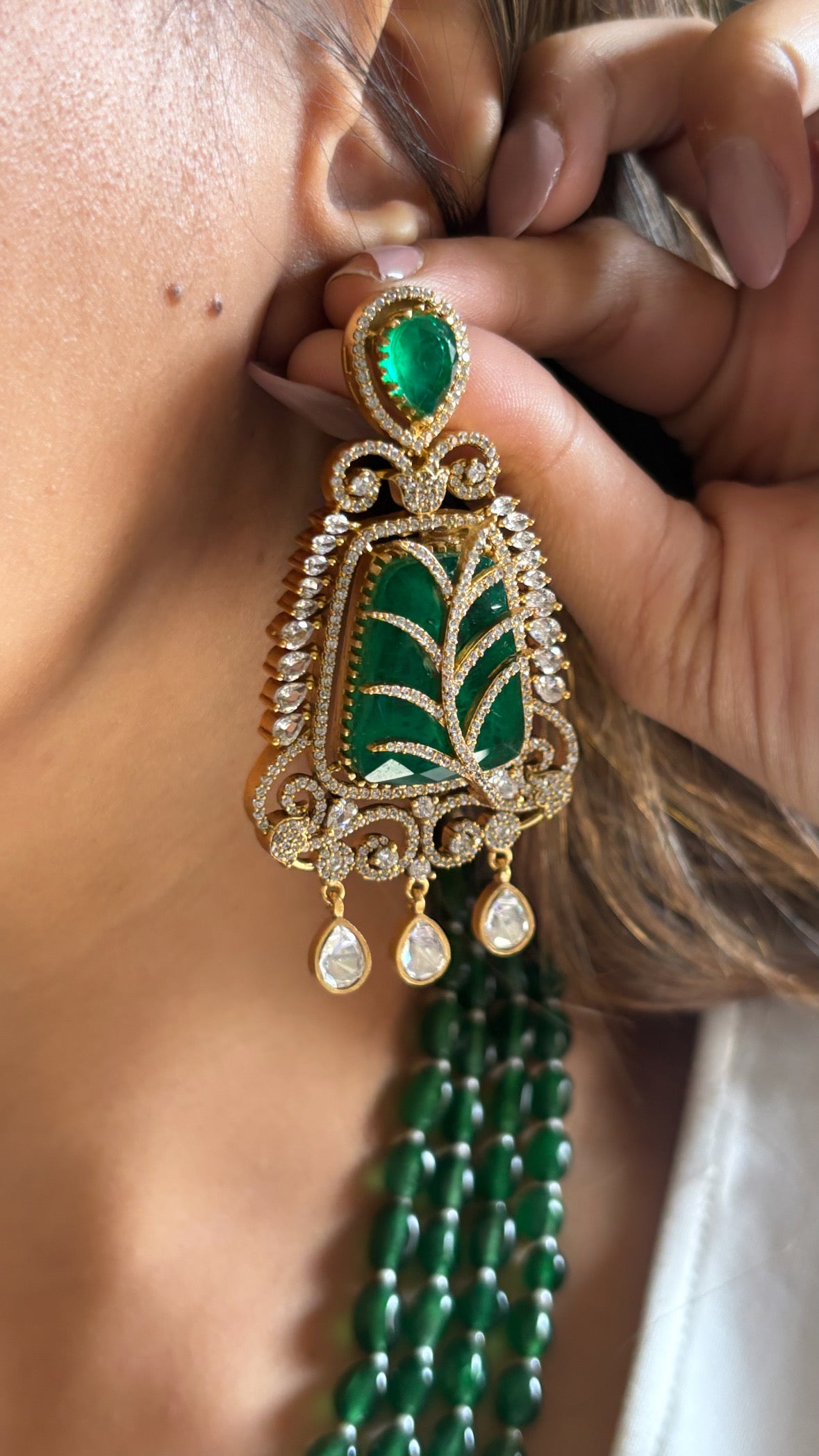 Emerald leaf designer rani haar set