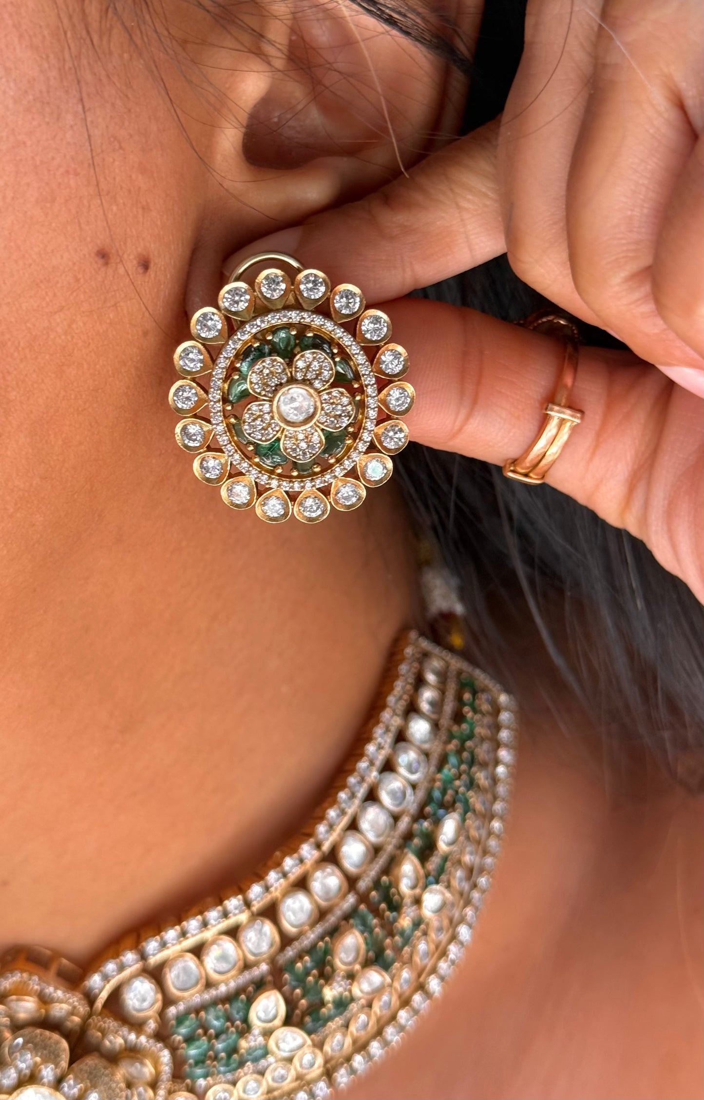 emerald floral moissanite statement necklace