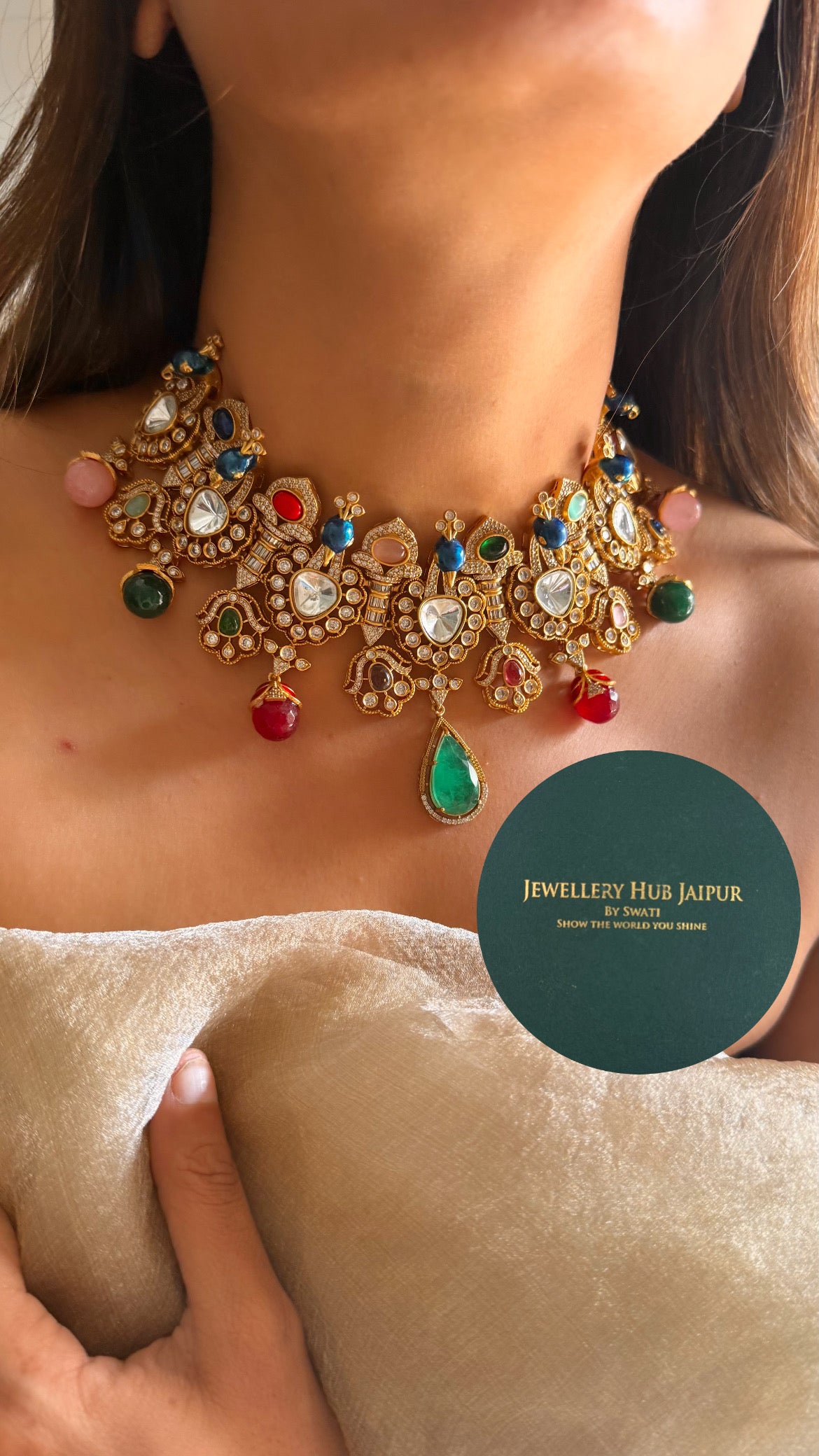 Navratna doublet & moissanite designer choker set
