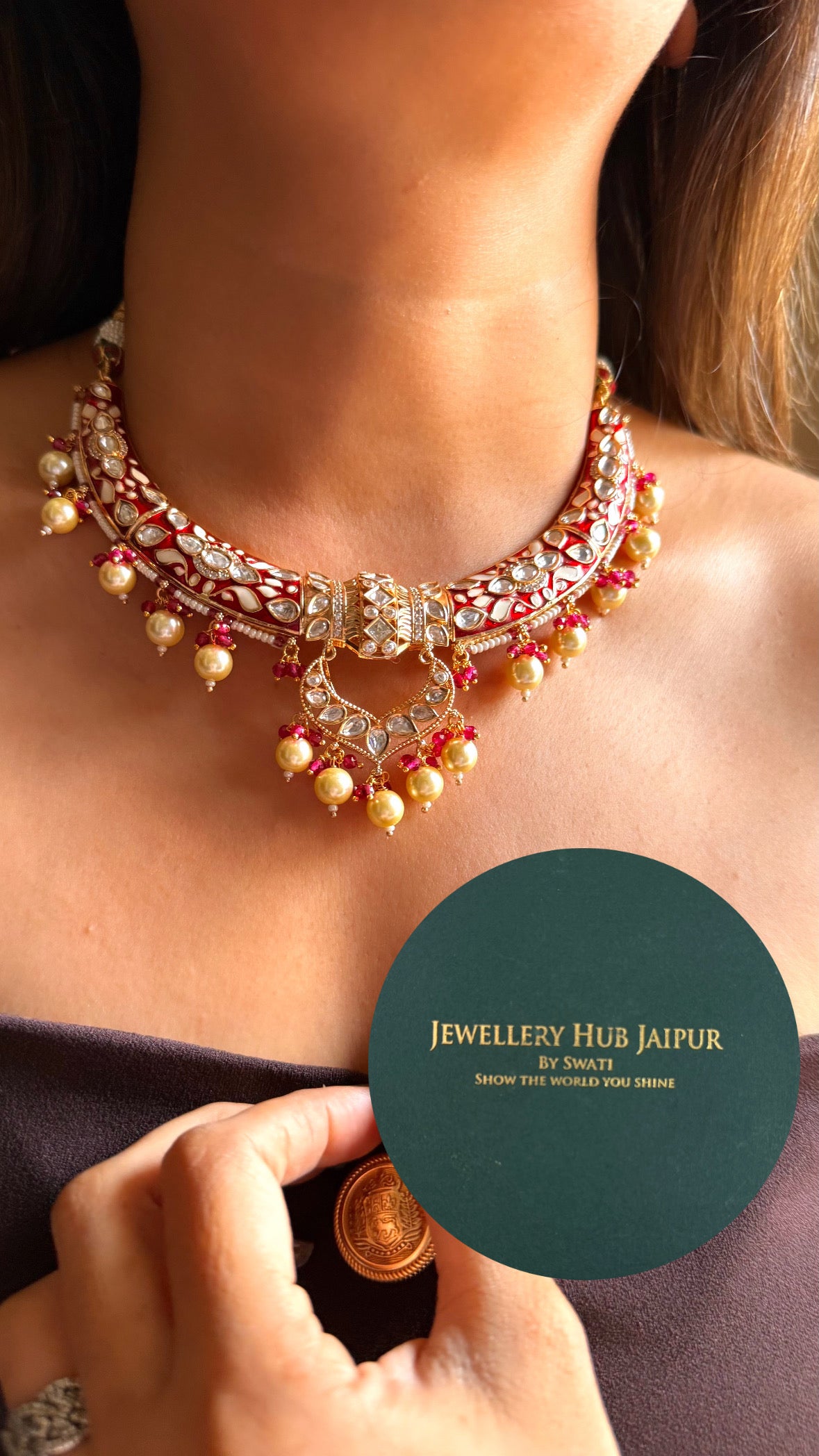 Ruby meenakari moissanite with pearl drop Hasli
