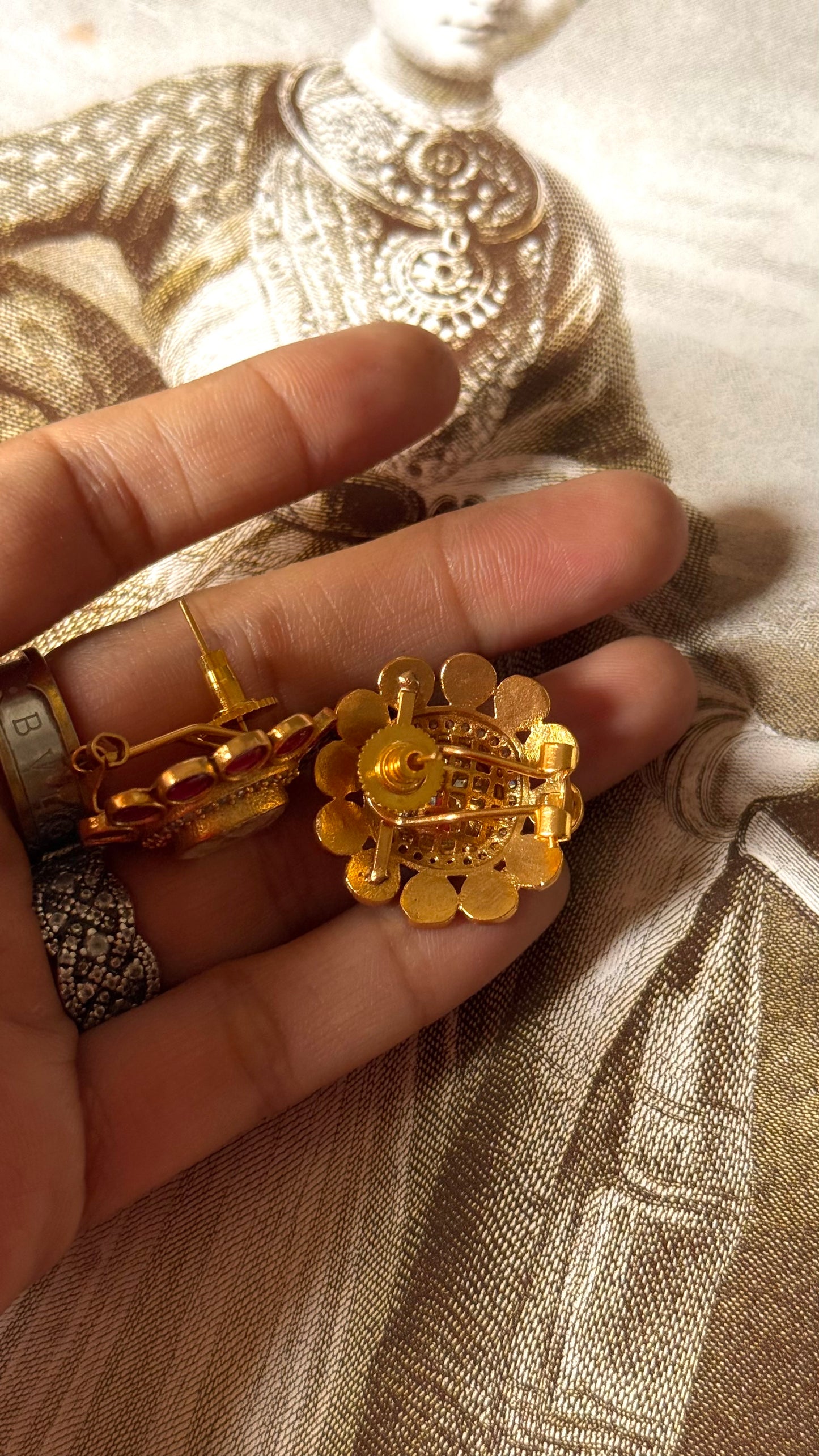 Ruby square shaped polki studs