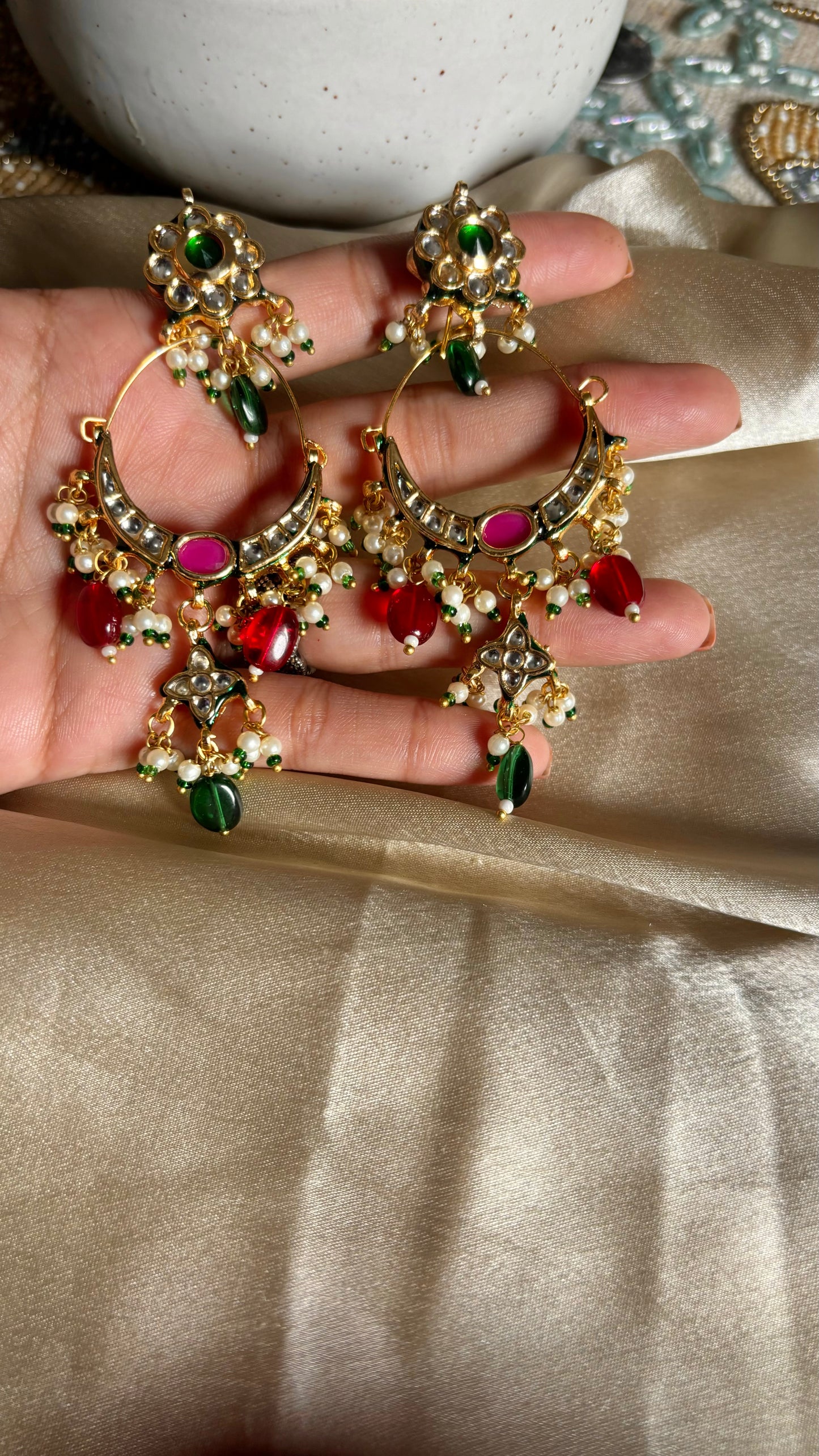 Ruby emerald meenakari chandbali