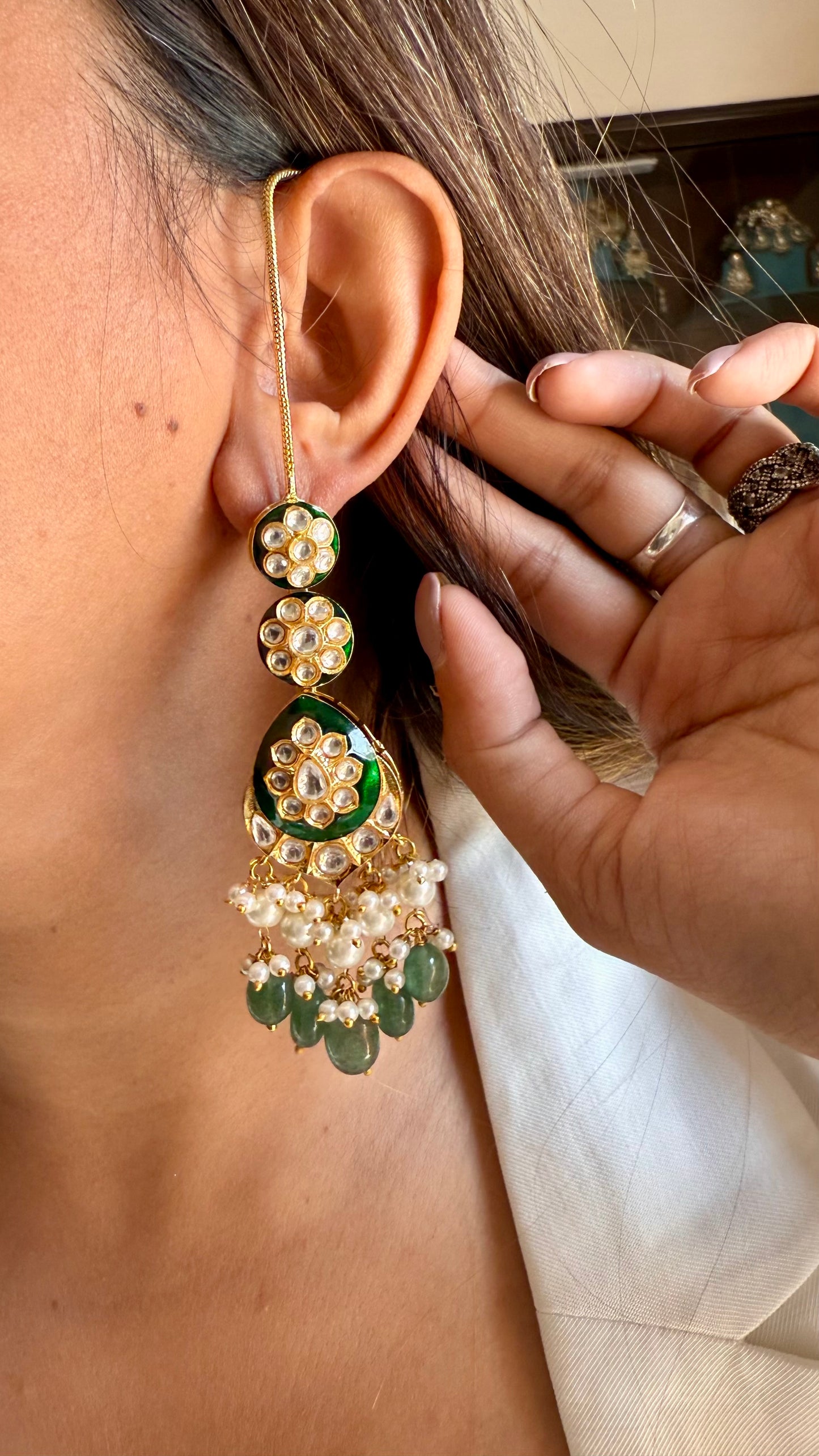Emerald gold meenakari earrings