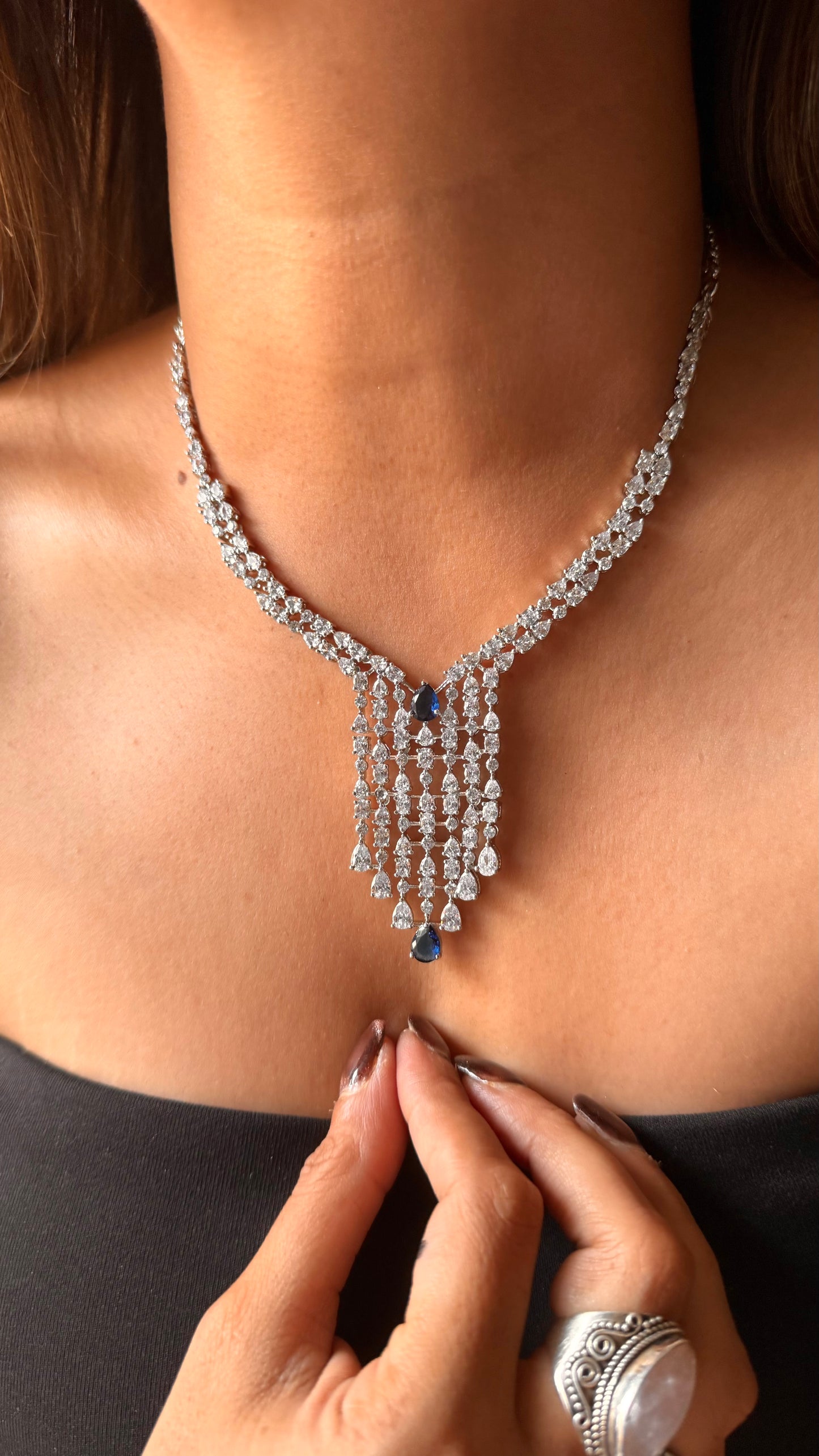 Sapphire cz diamond necklace