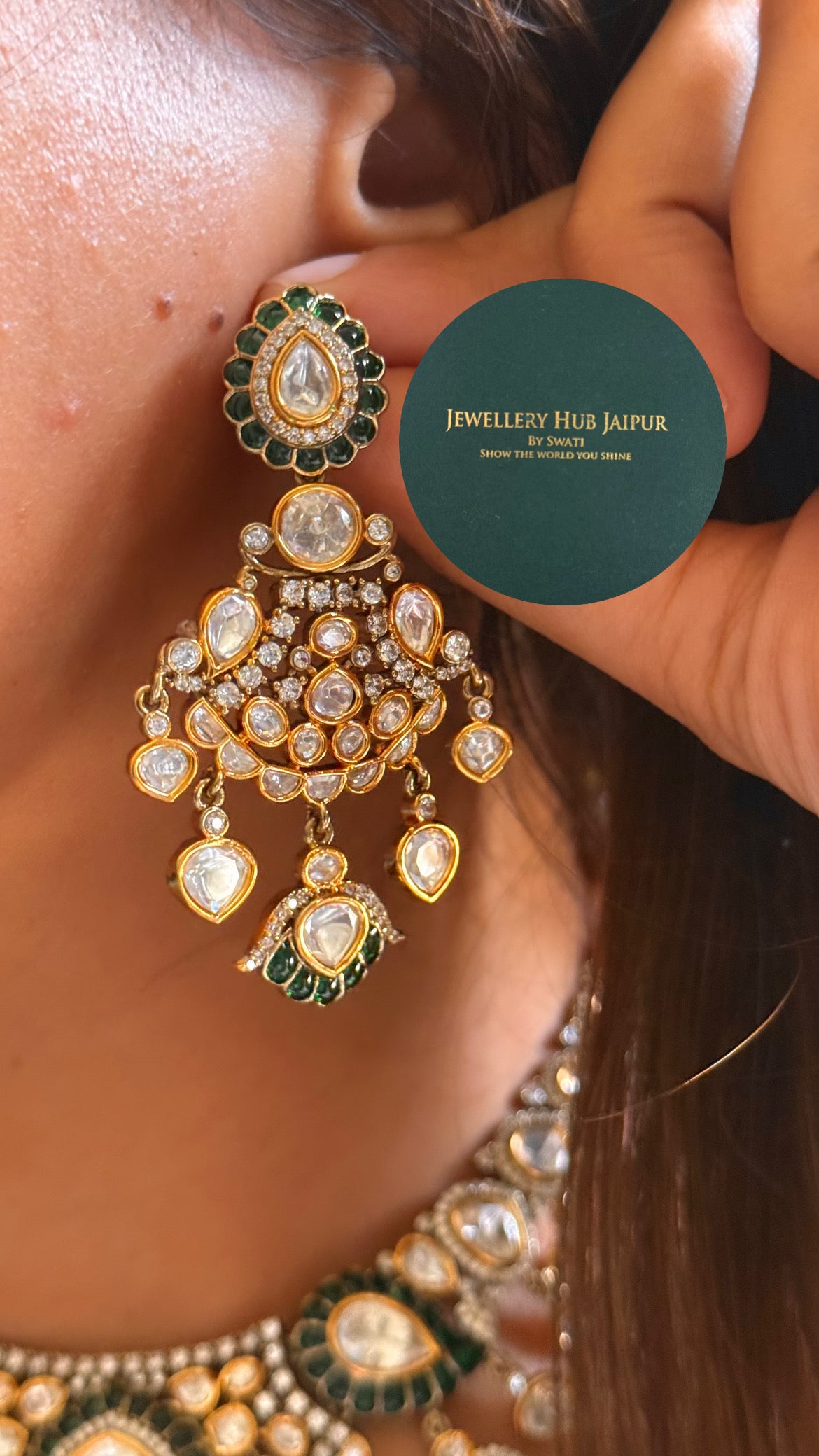 Emerald katdana moissanite polki collar set