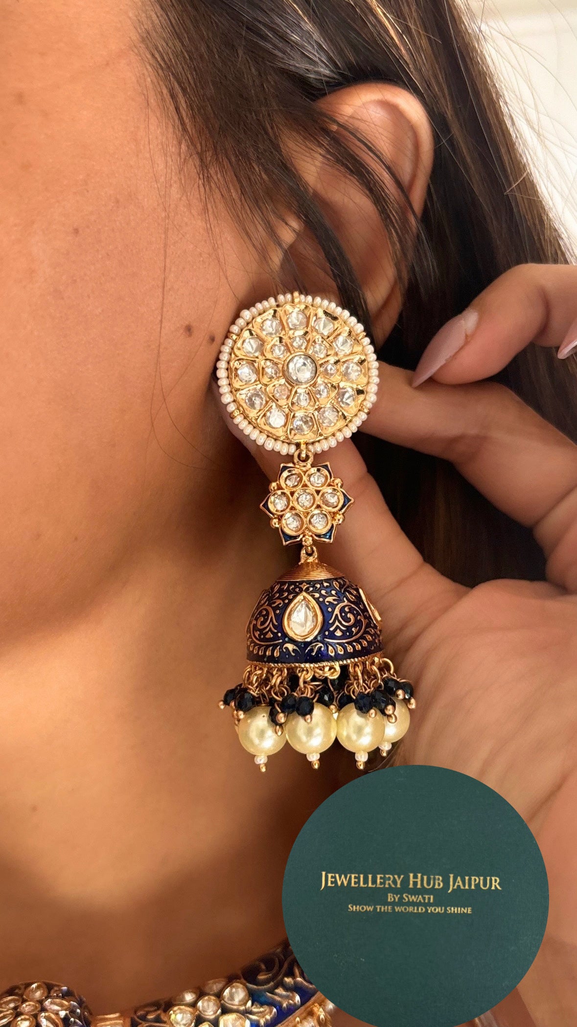 Rajwada meenakari sapphire moissanite hasli