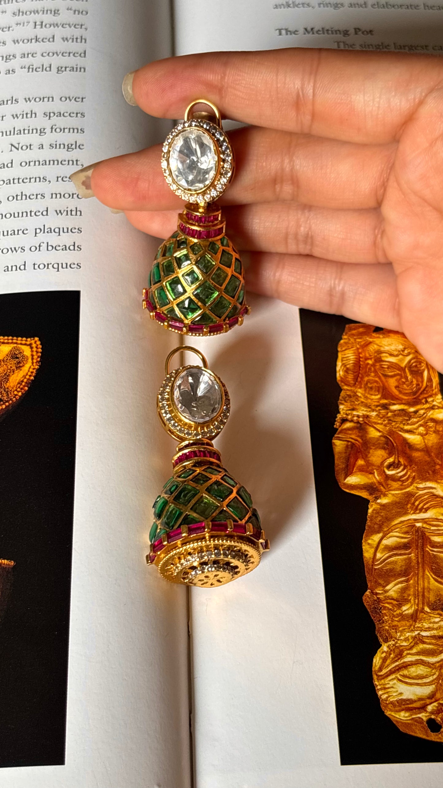 Emerald & Rani pink ruby meenakari Danglers