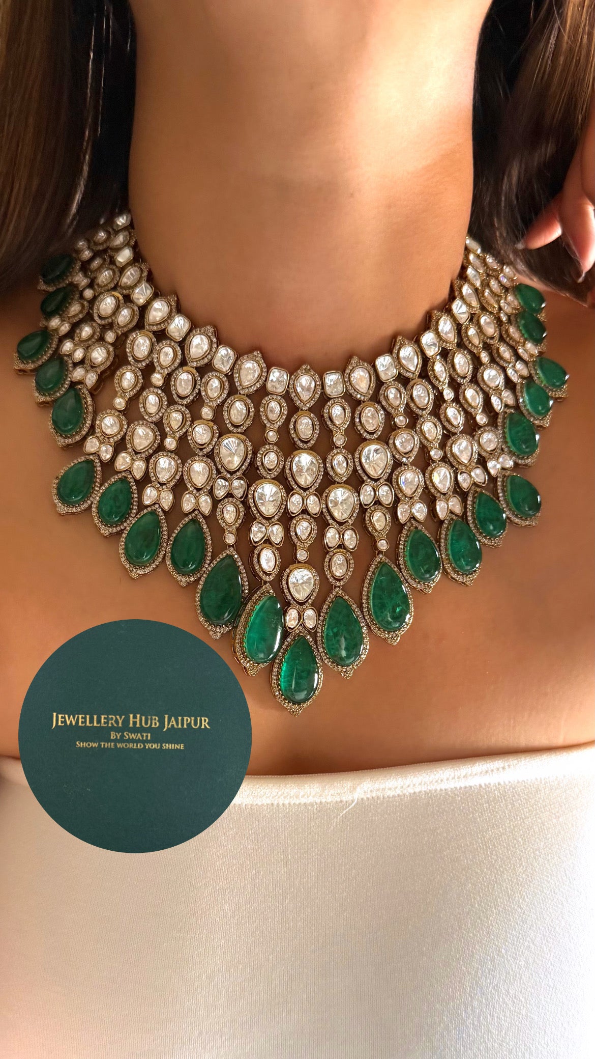 Emerald doublet leaf & moissanite set