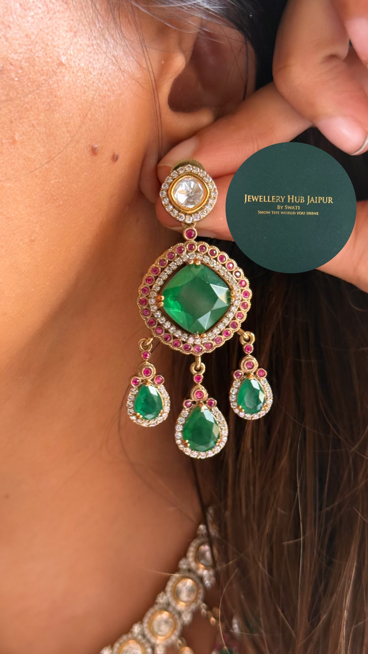 Emerald doublet & rani pink moissanite designer collar set