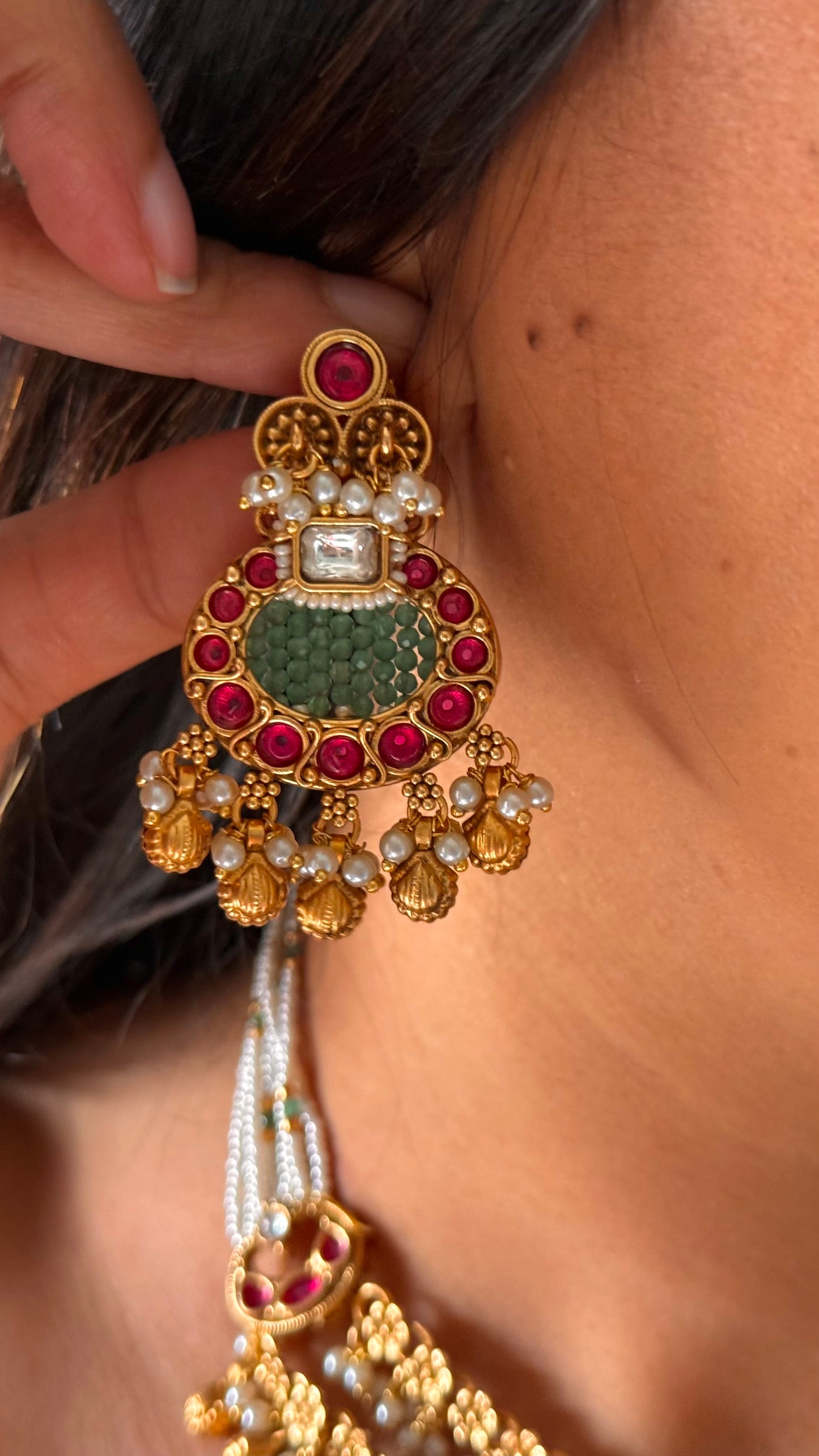 Rajwadi rani pink Chandbali piroyi necklace