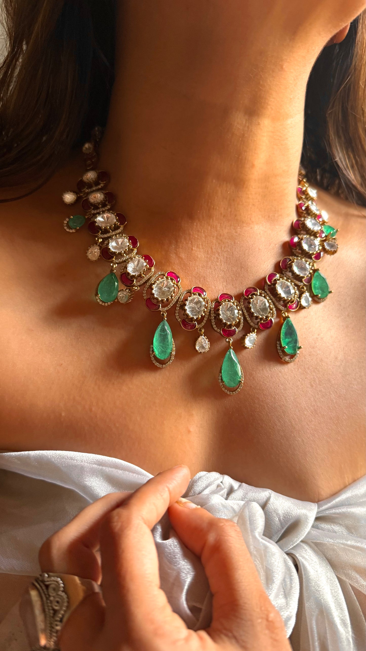 Mint doublet drop & ruby katdana polki collar set
