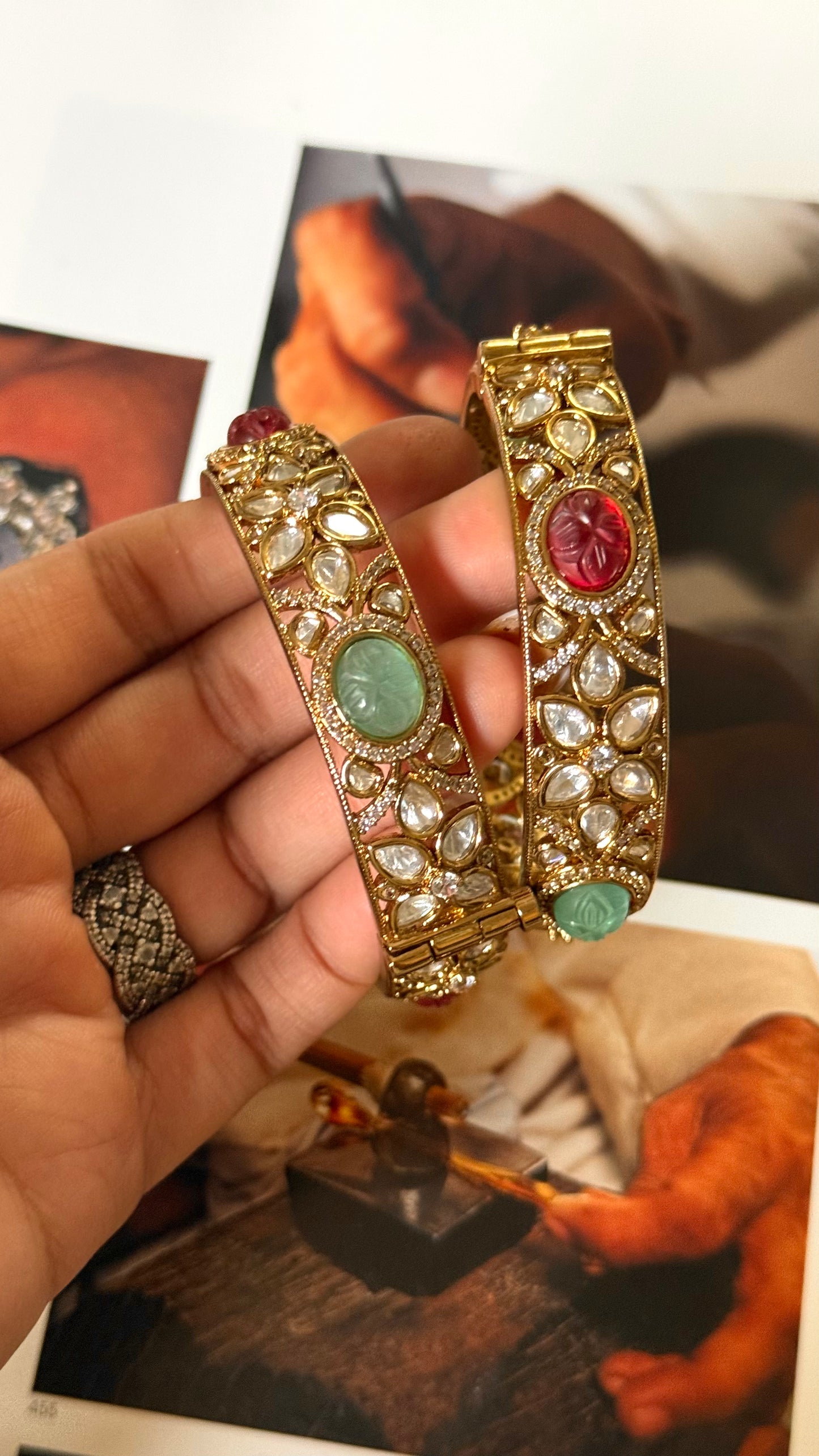 Mint & ruby doublet openable bangle