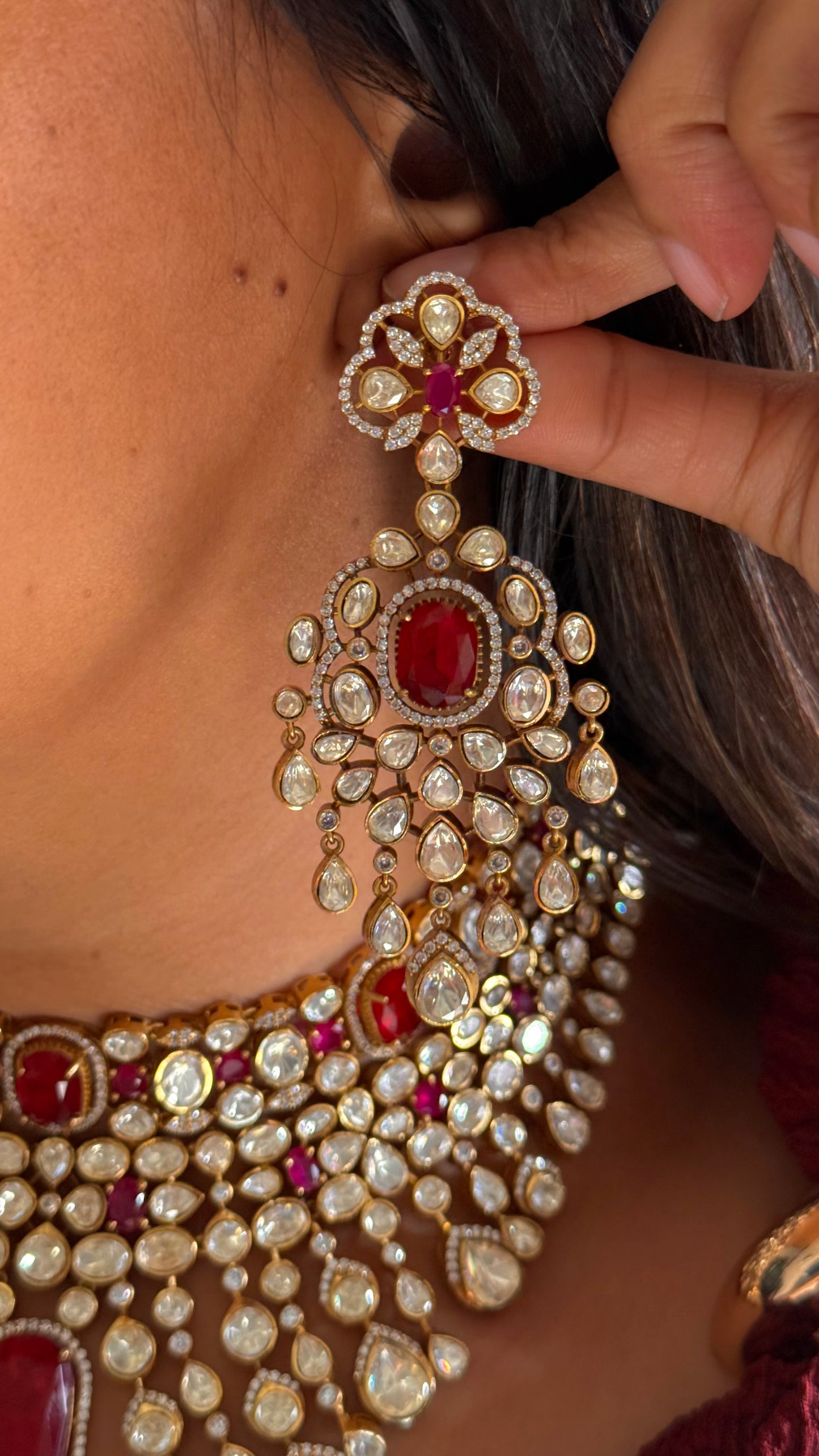 peeli polki ruby moissanite set