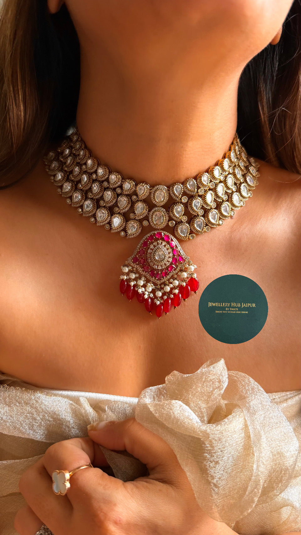 Heritage Ruby victorian triple line choker set