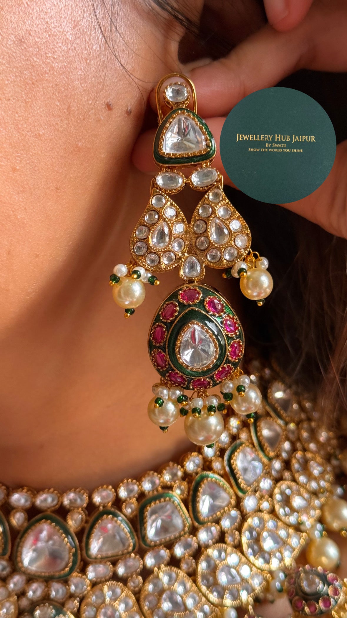 Gaurangi Uncut polki meenakari pearl bridal necklace