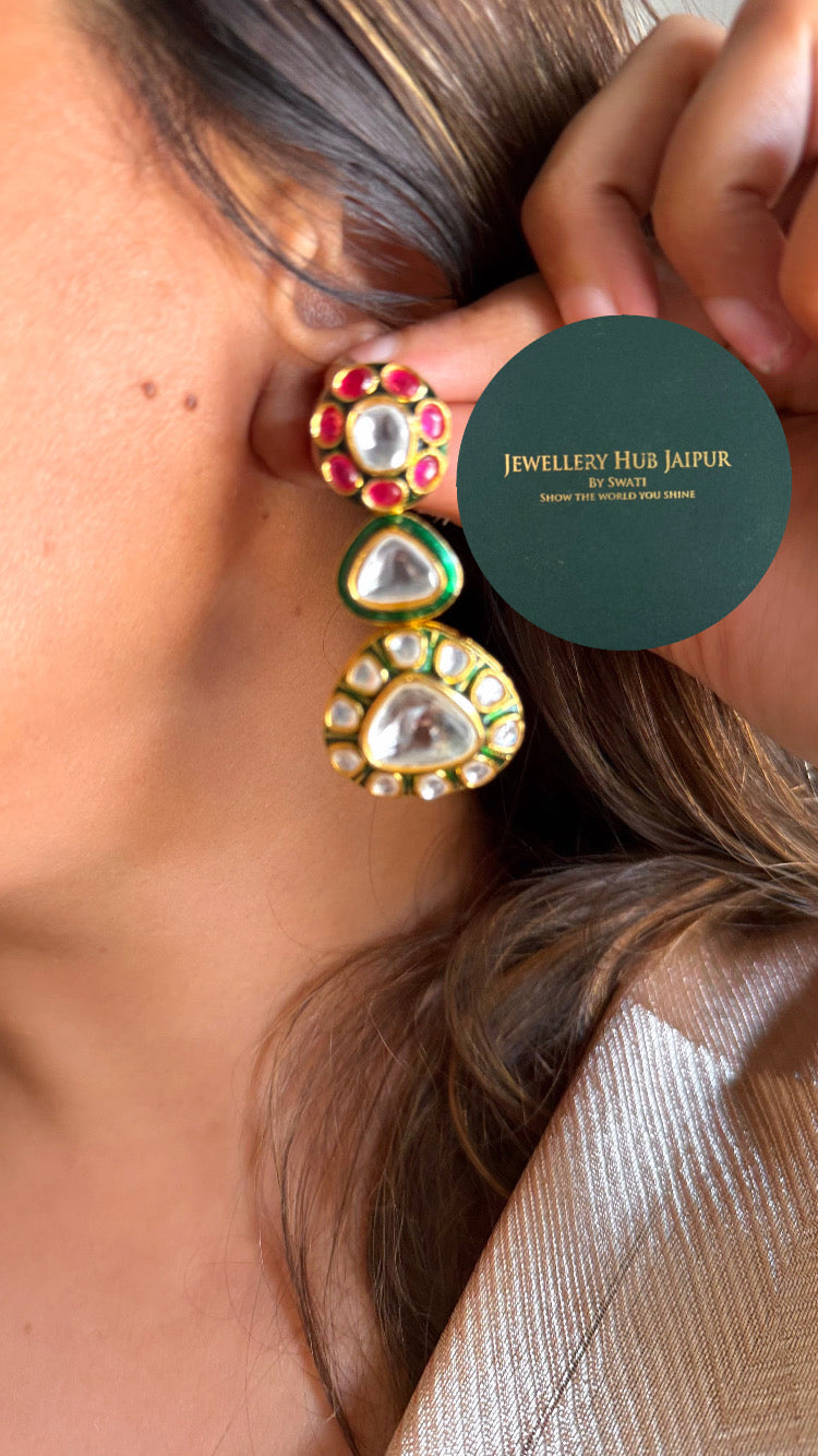 Sneha Emerald meenakari & ruby moissanite uncut polki designer necklace