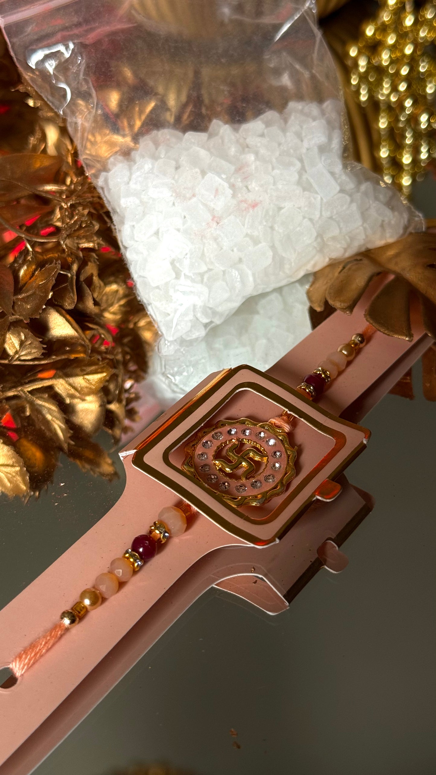 Peach swastik rakhi