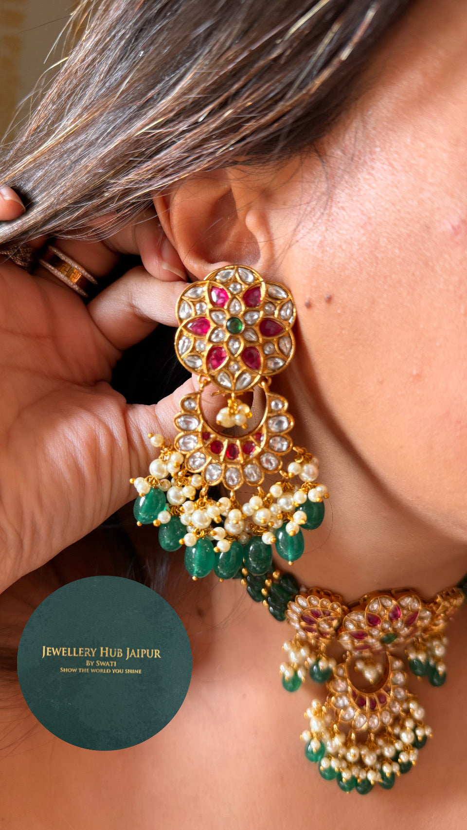 Emerald & Ruby mix polki choker