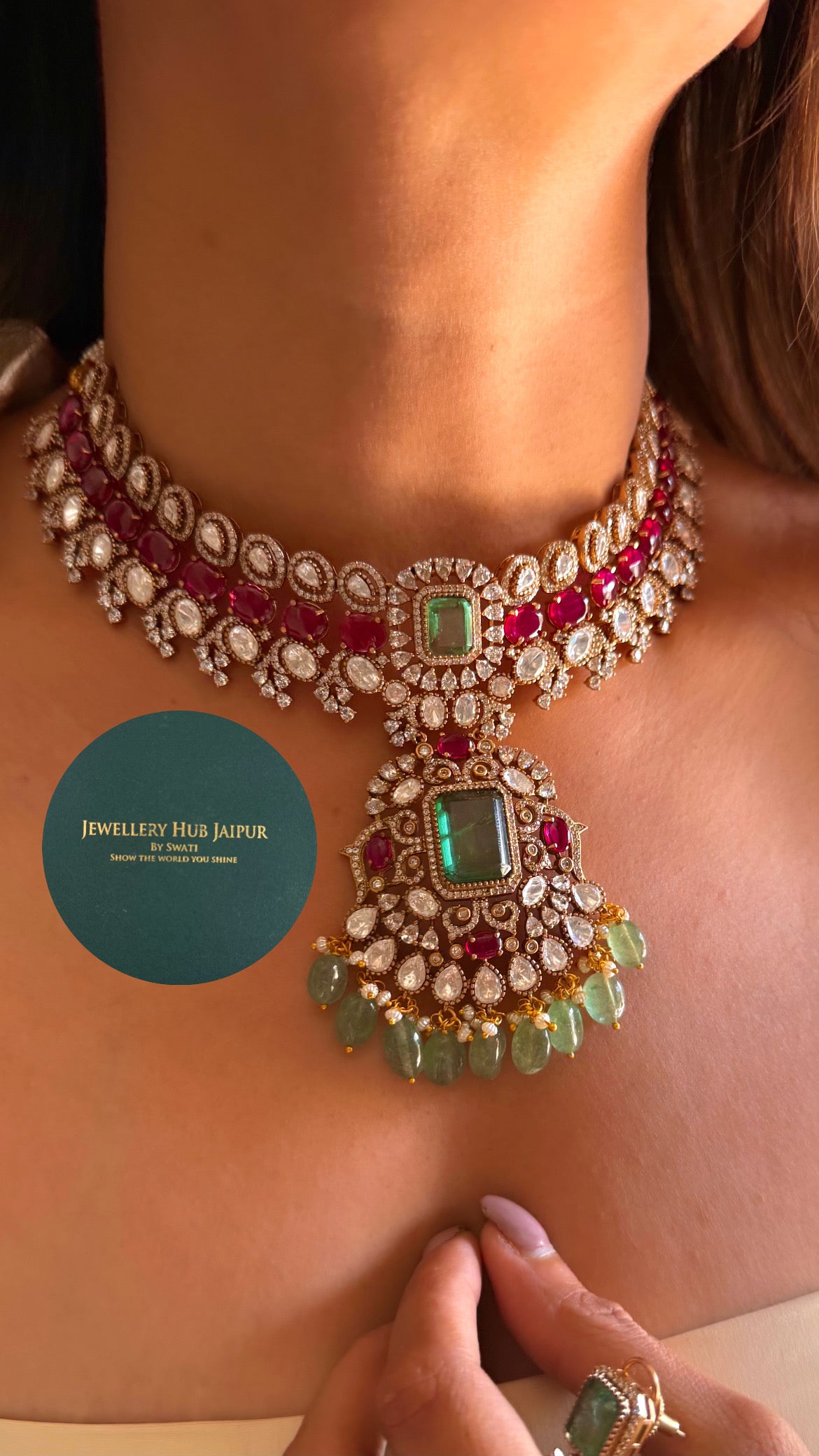Mint doublet & rani pink moissanite bridal set