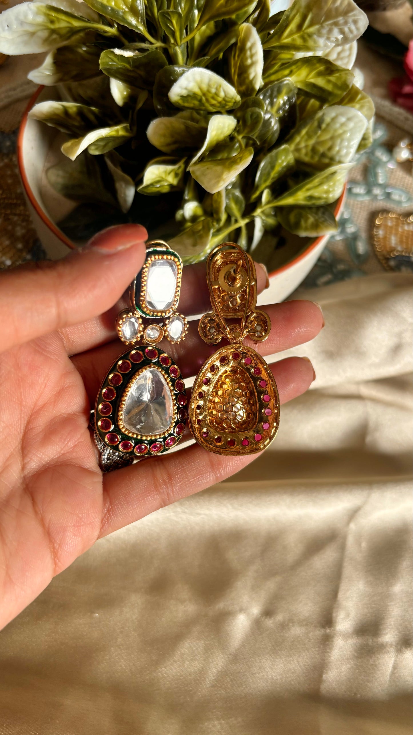 Meenakari polki danglers