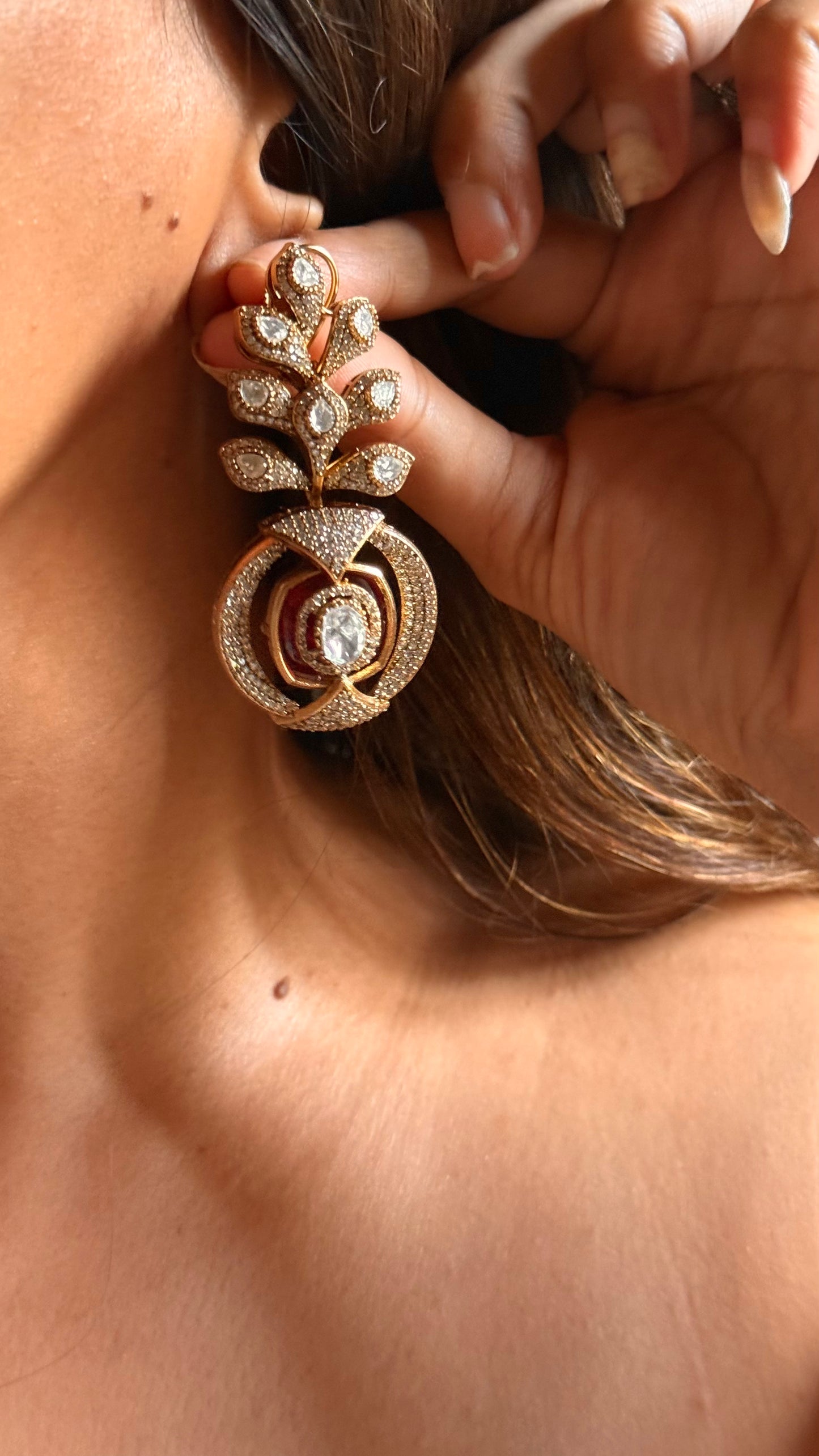 Ruby leaf design moissanite danglers