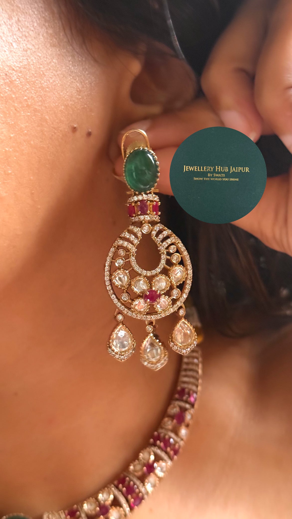 Emerald doublet & rani pink moissanite collar set