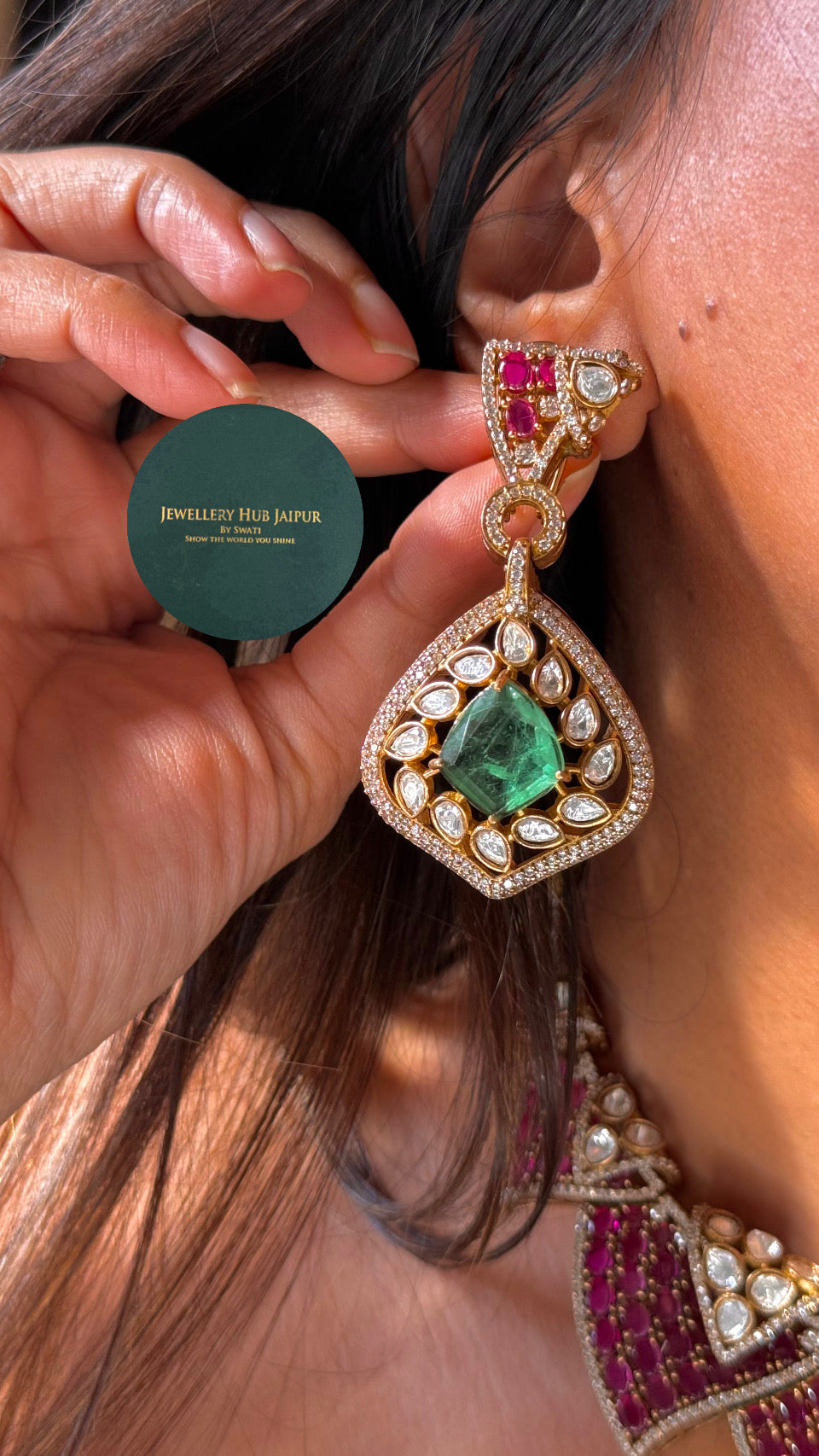 Designer Ruby & mint collar necklace