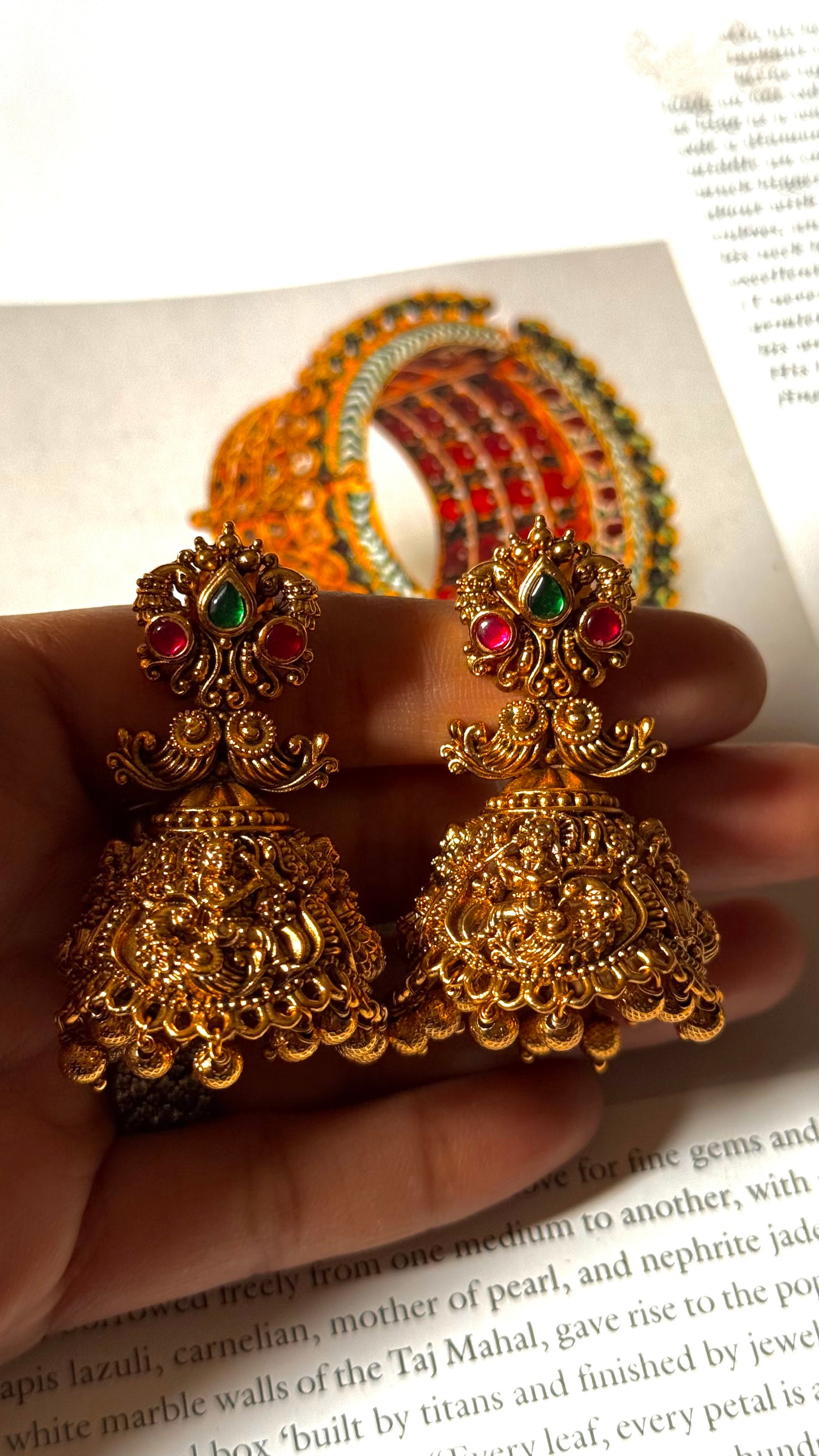 paachi emerald & rani pink jhumka