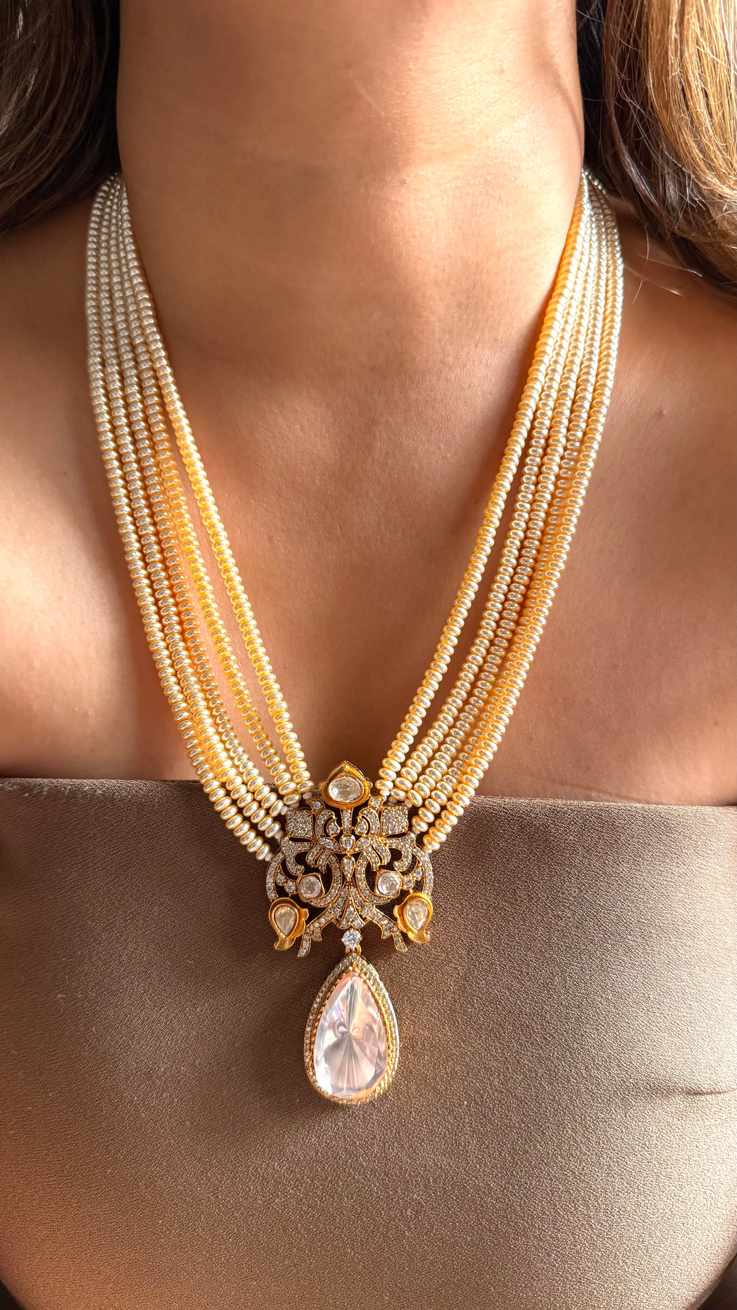 Uncut polki victorian gold pearl Designer necklace