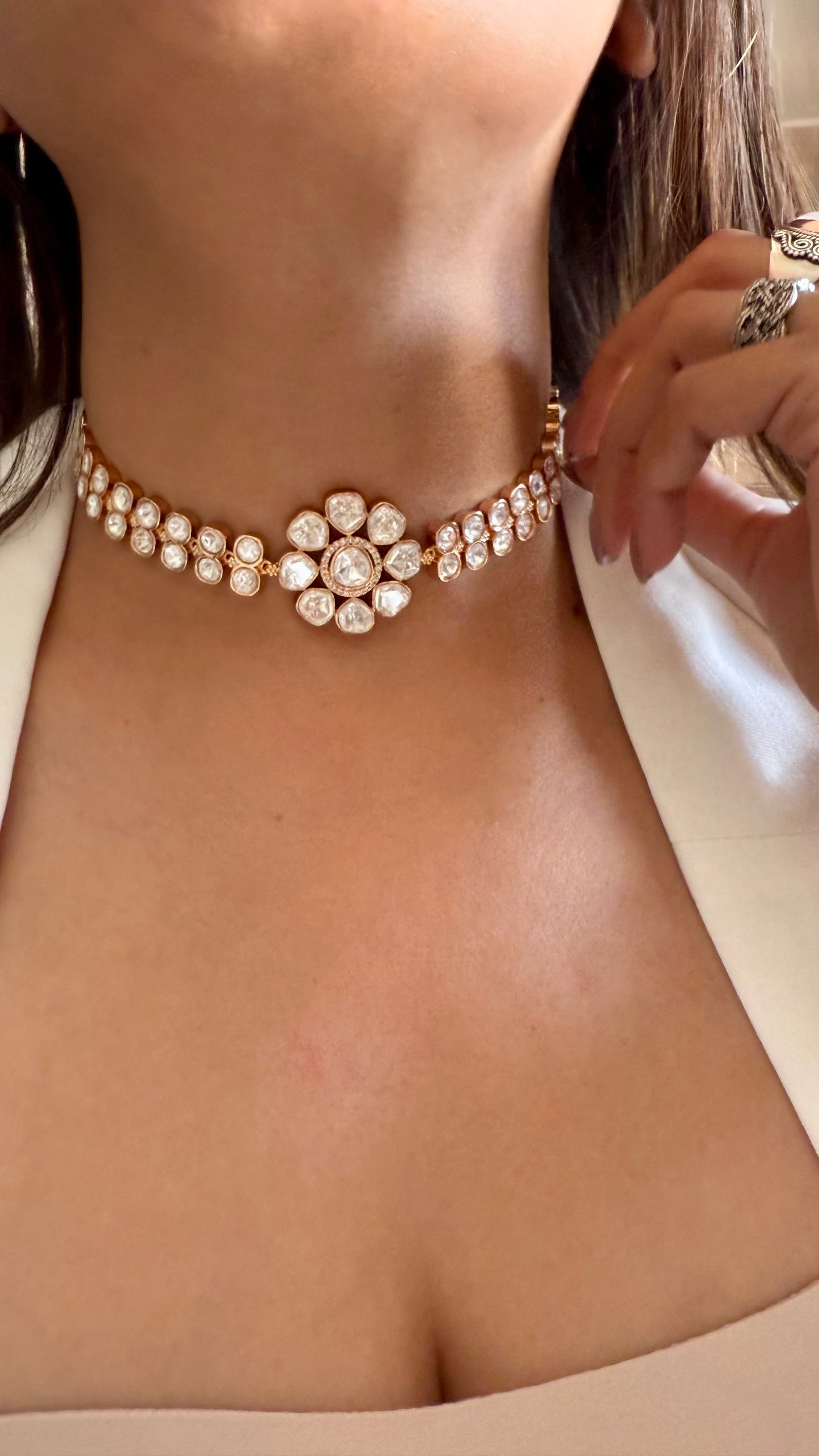 Sitara Moissanite polki heritage minimal necklace with earrings