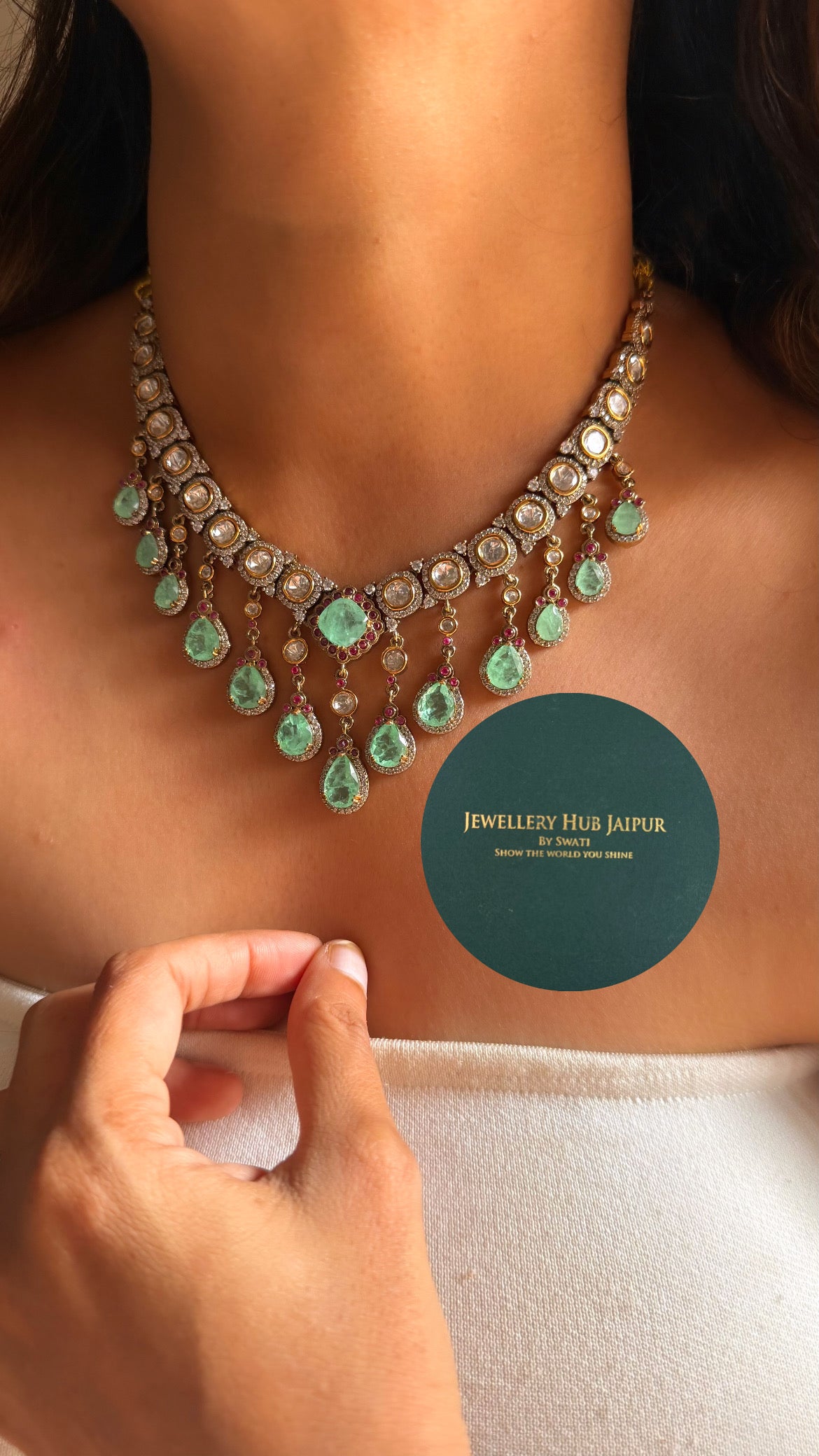 Mint doublet & rani pink moissanite collar set