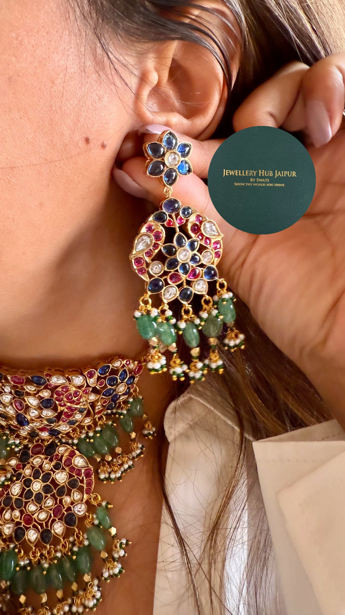 Vira Sabyasachi inspired mixed polki sapphire & ruby choker set