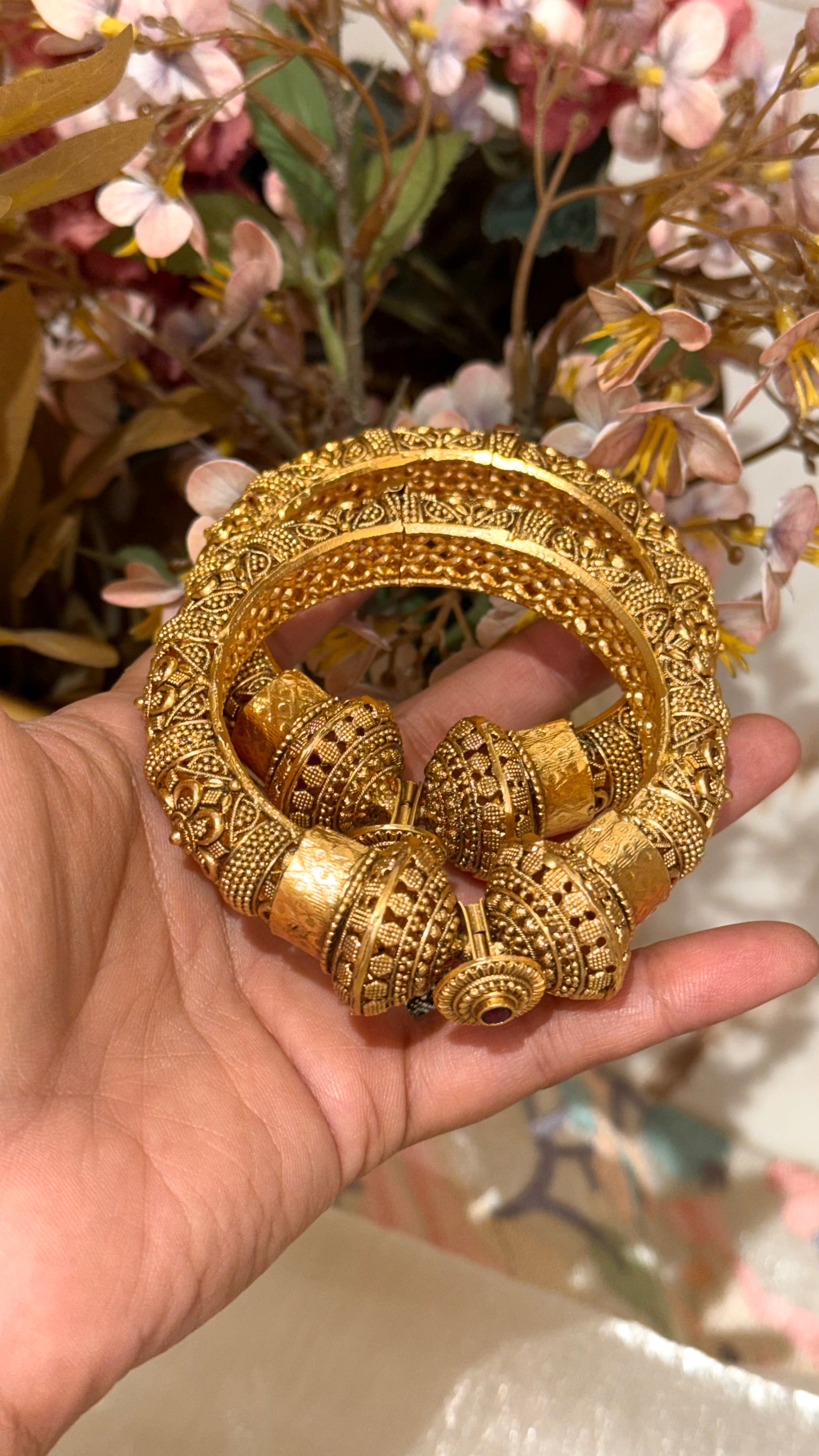 Rajwada floral jaal bangles with ruby detailing