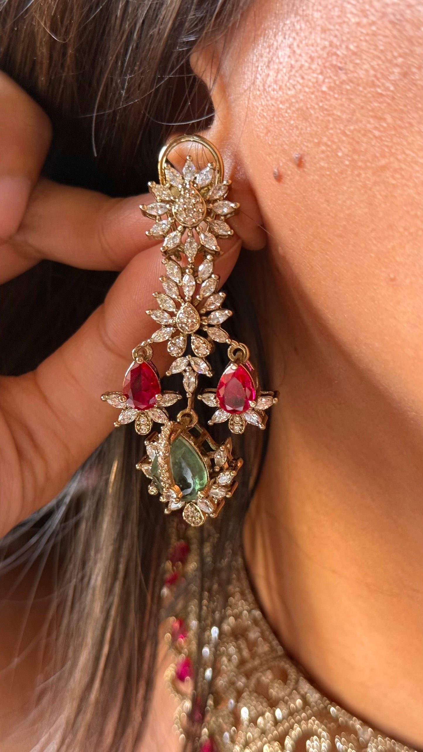 Cz ad work ruby Victorian collar necklace