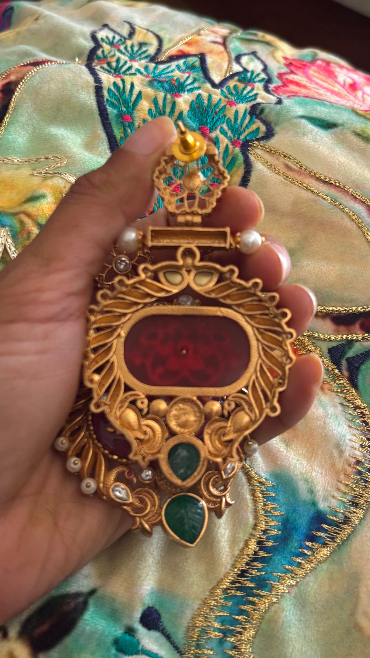 Amrapali inspired ruby stone inlay danglers