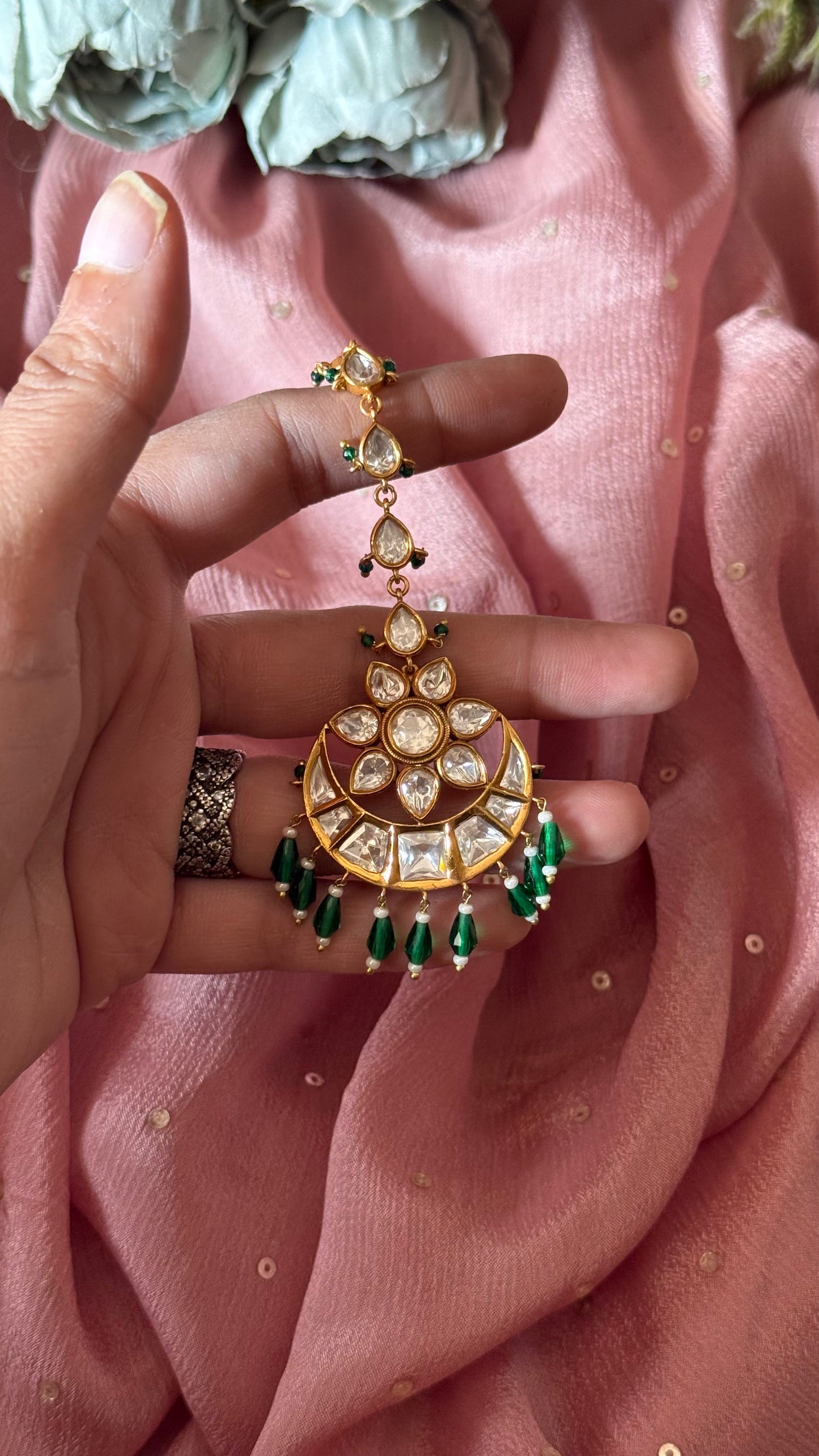 Emerald chandbali maangtika