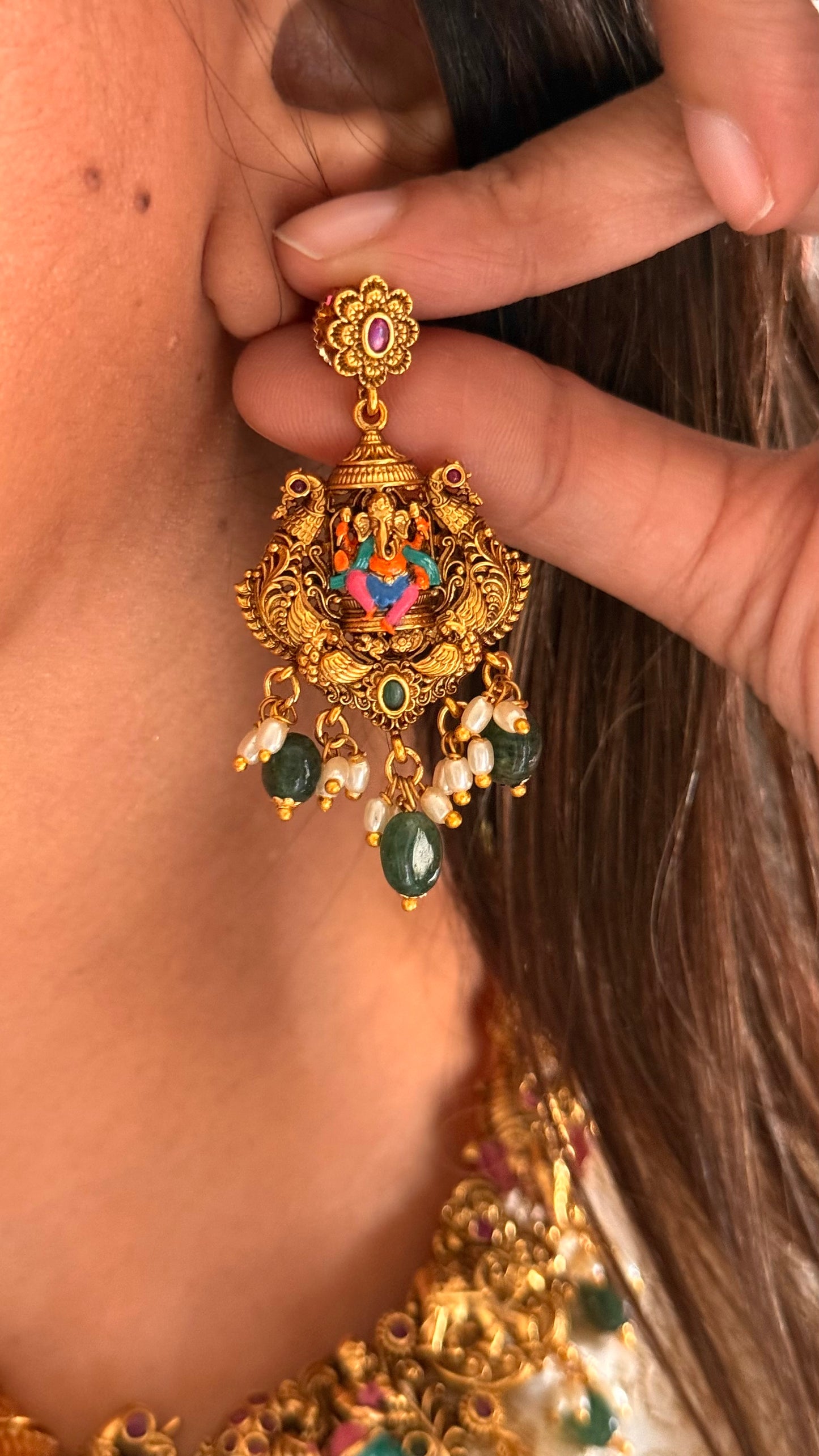 Lord Ganesha temple meenakari necklace