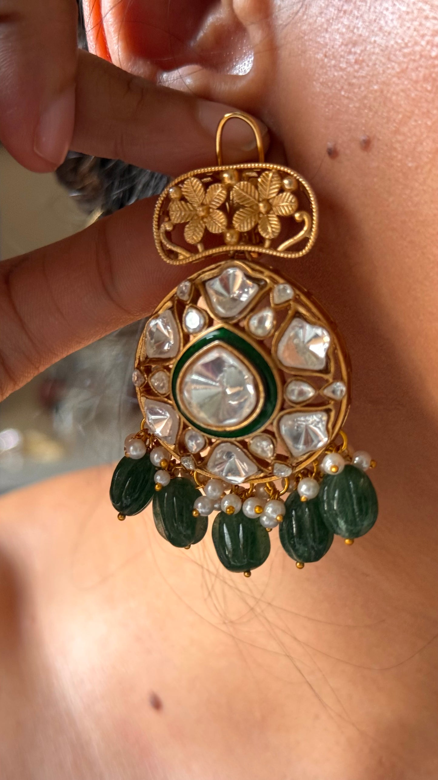 Floral designed with emerald meenakari Necklace