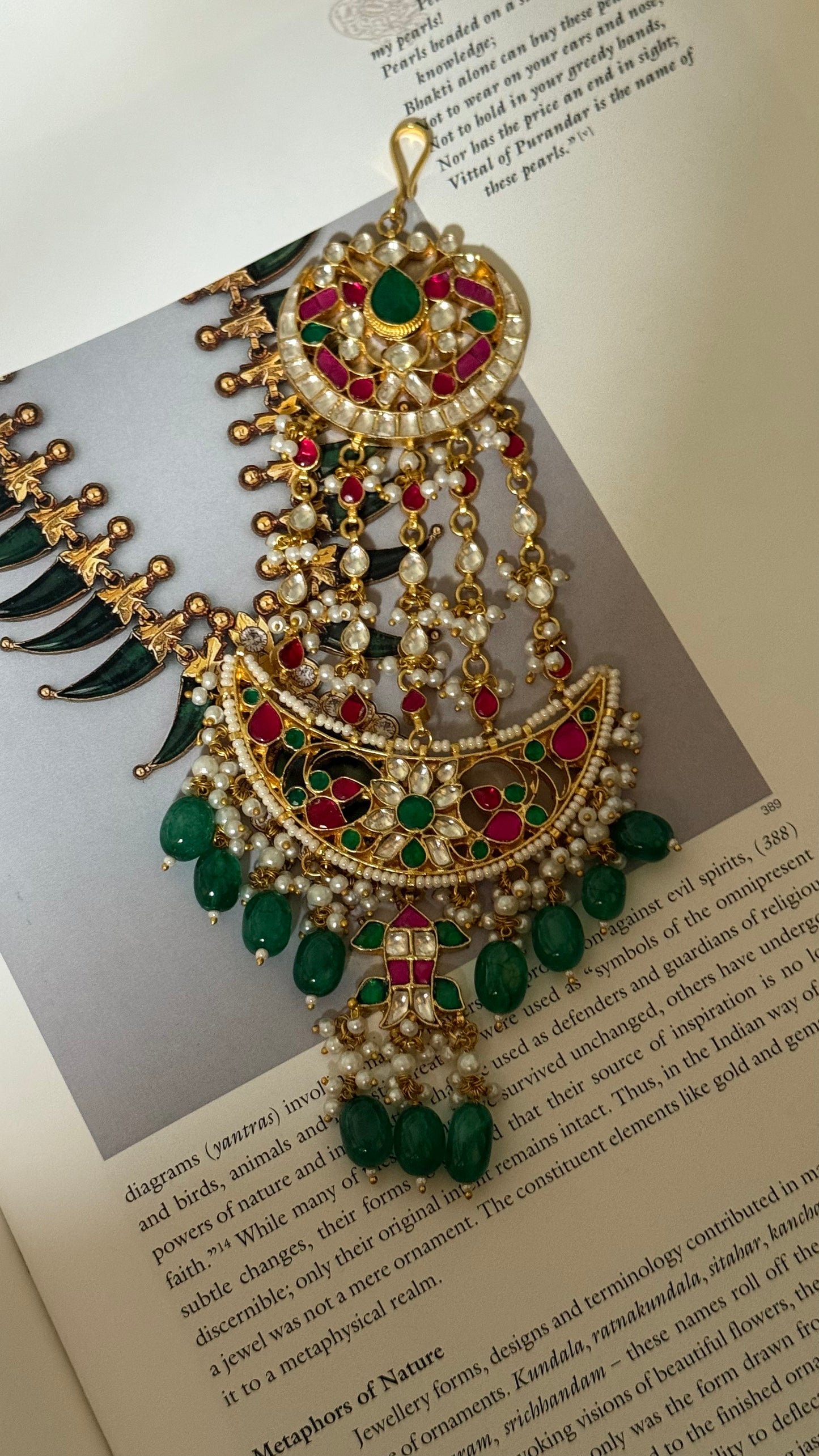 Paachi Emerald & rani pink floral with emerald drop passa