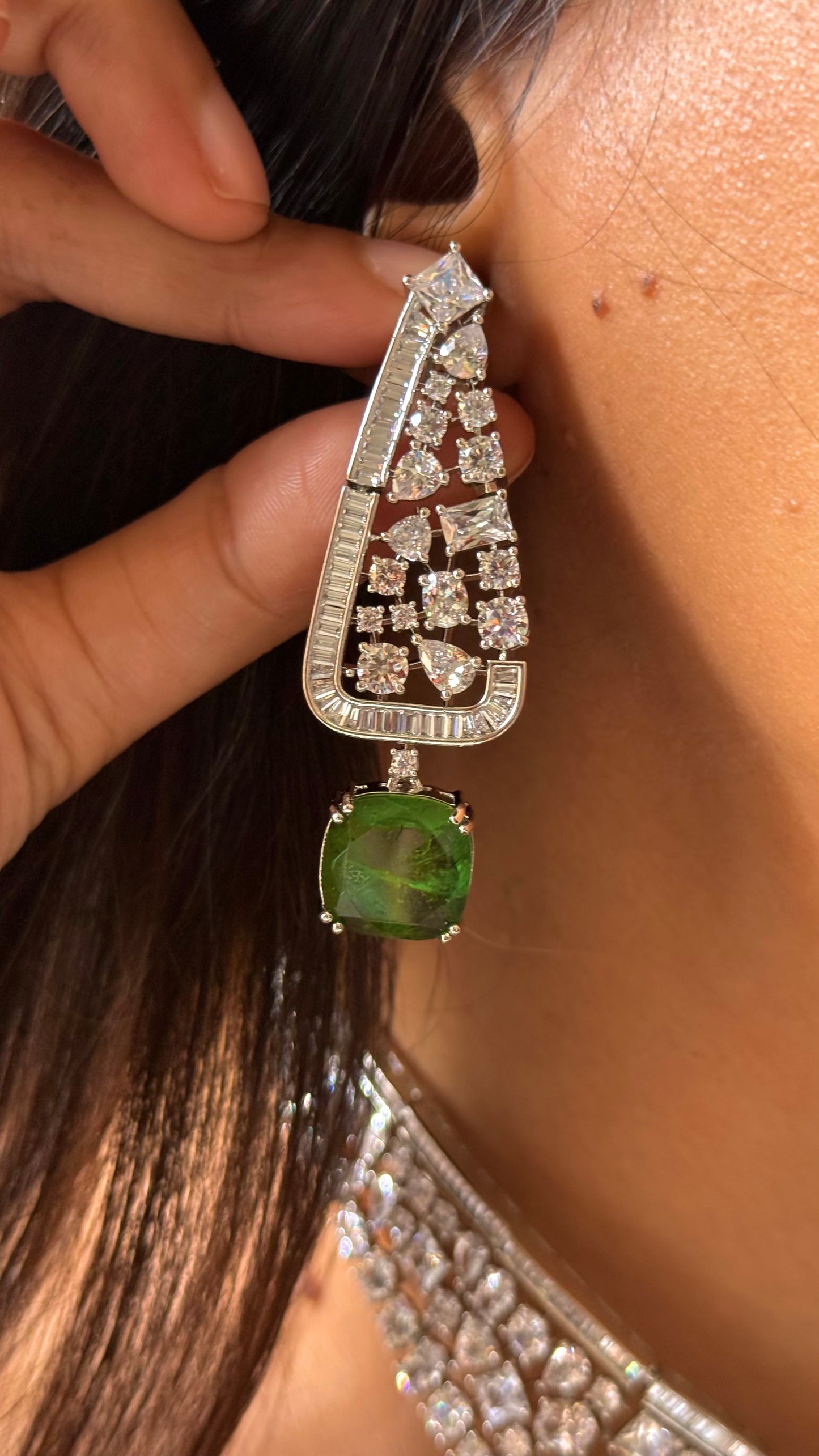 Mint doublet cz Emerald cut necklace