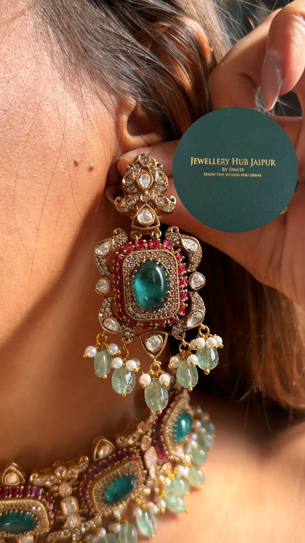 Mint doublet & rani pink moissanite bridal set