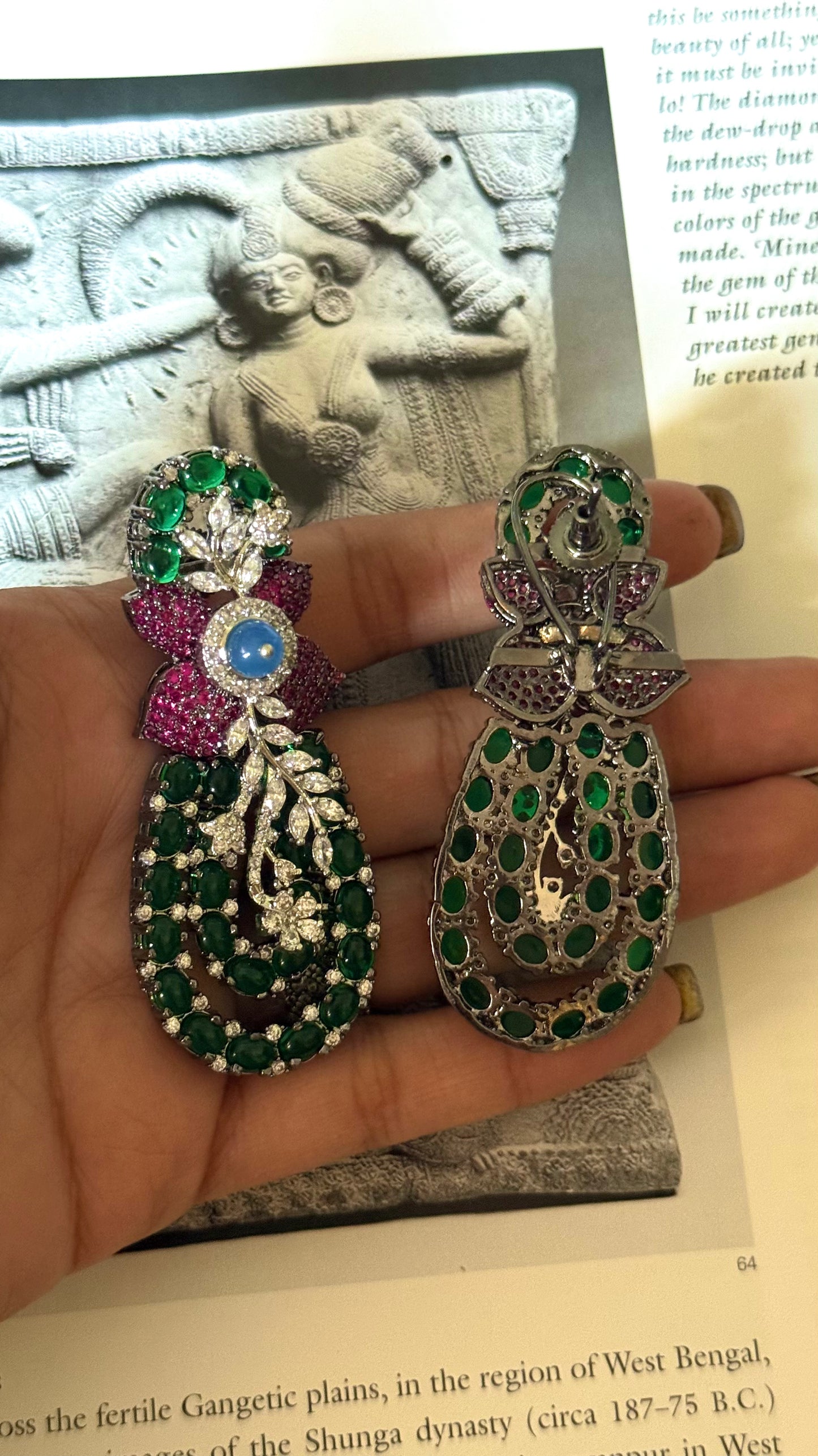 Emerald & rani pink cocktail earrings