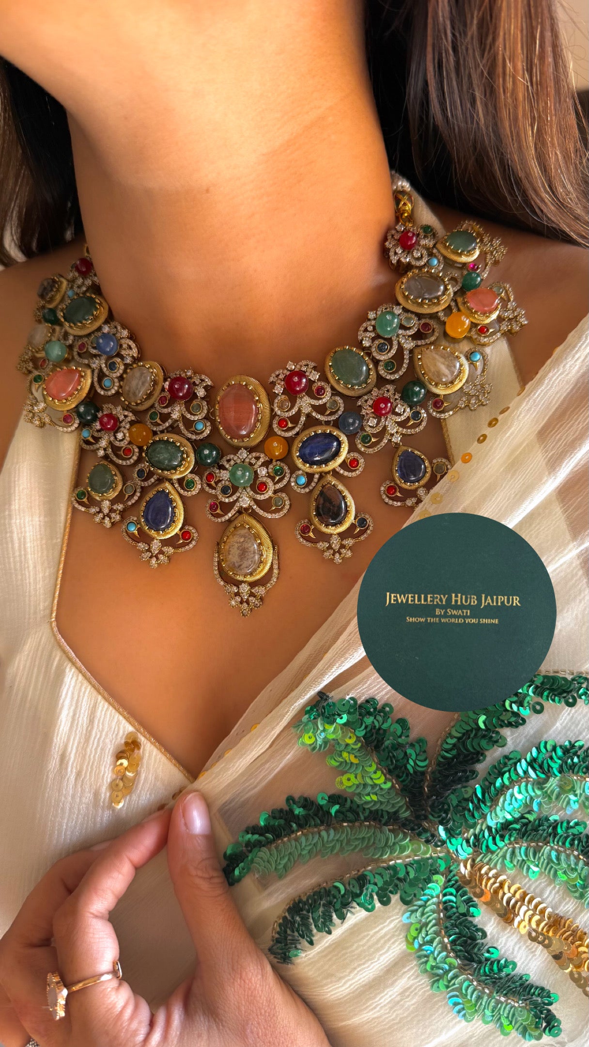 Sabyasachi inspired navratna necklace